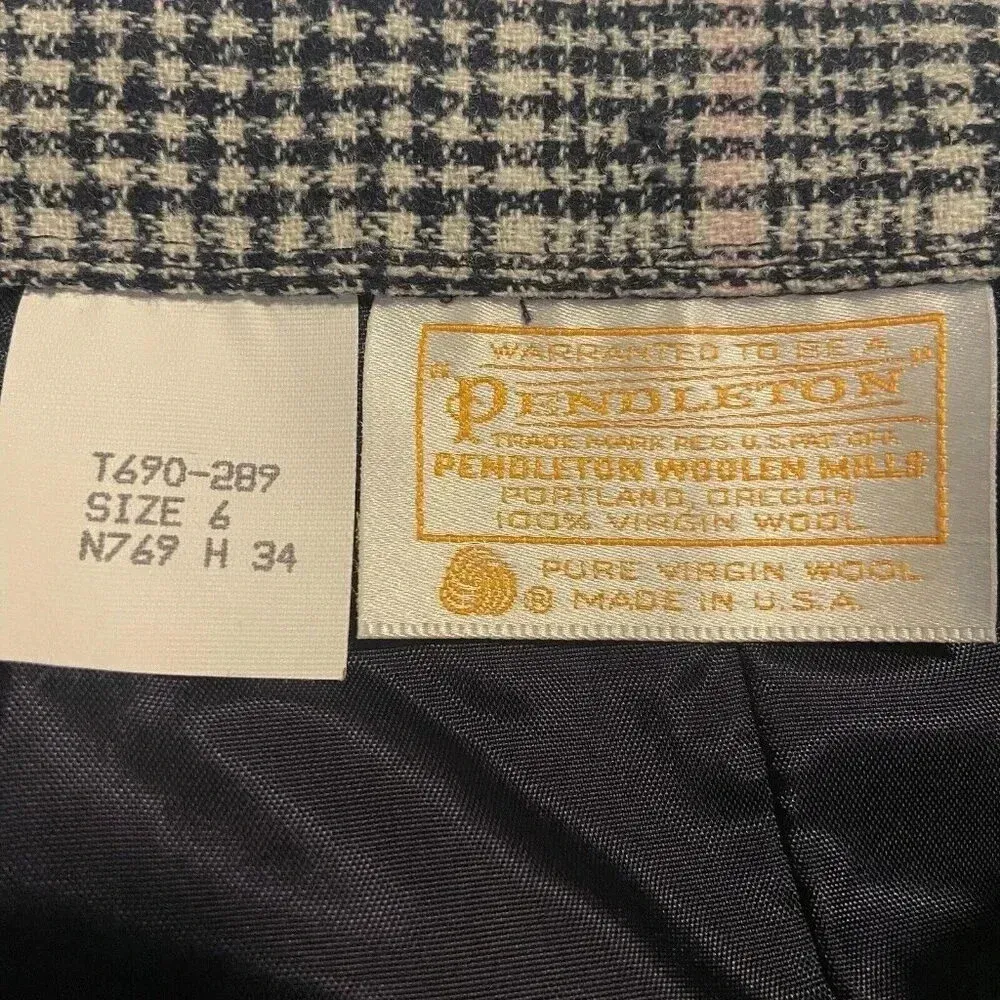 VINTAGE Pendleton Size 6 Wool Plaid Tartan Midi Skirt USA Blue Tan A-line - Image 7