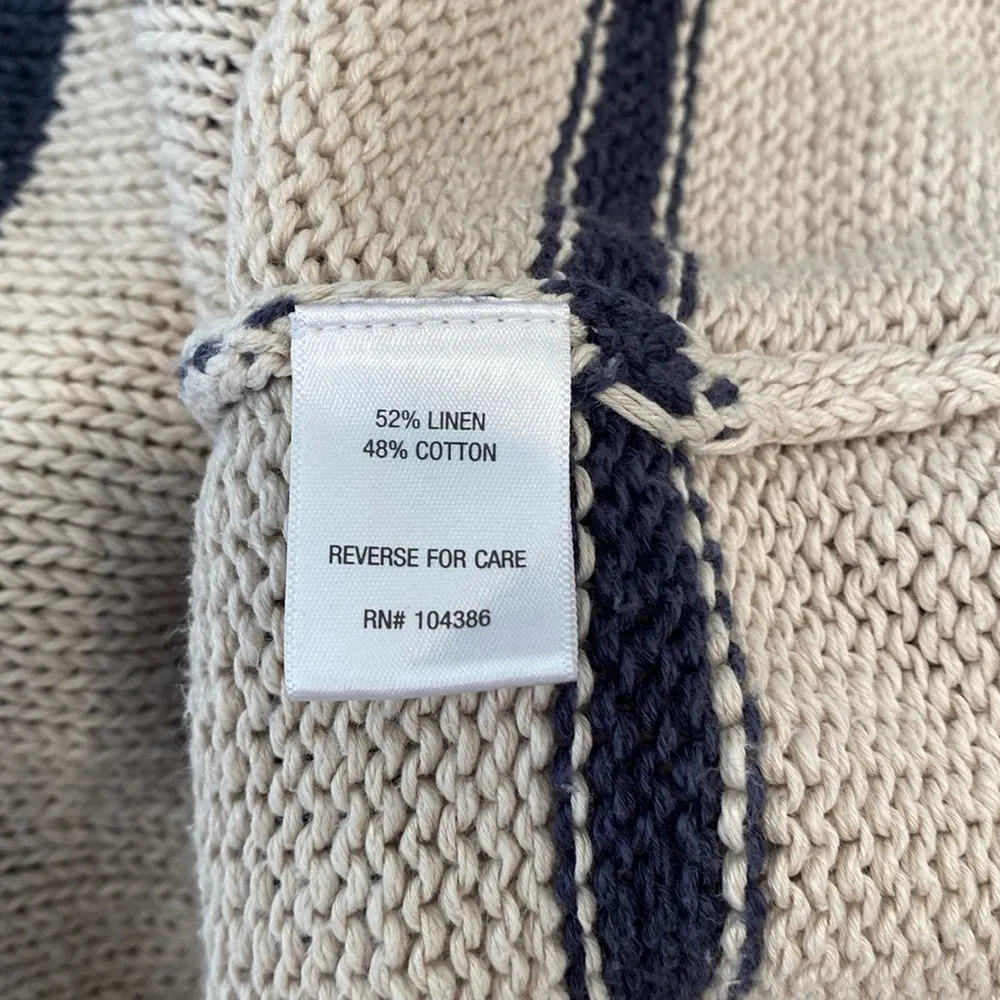Garnet Hill Easy Linen & Organic-Cotton Beach Sweater XS cream with blue stripes - Image 4