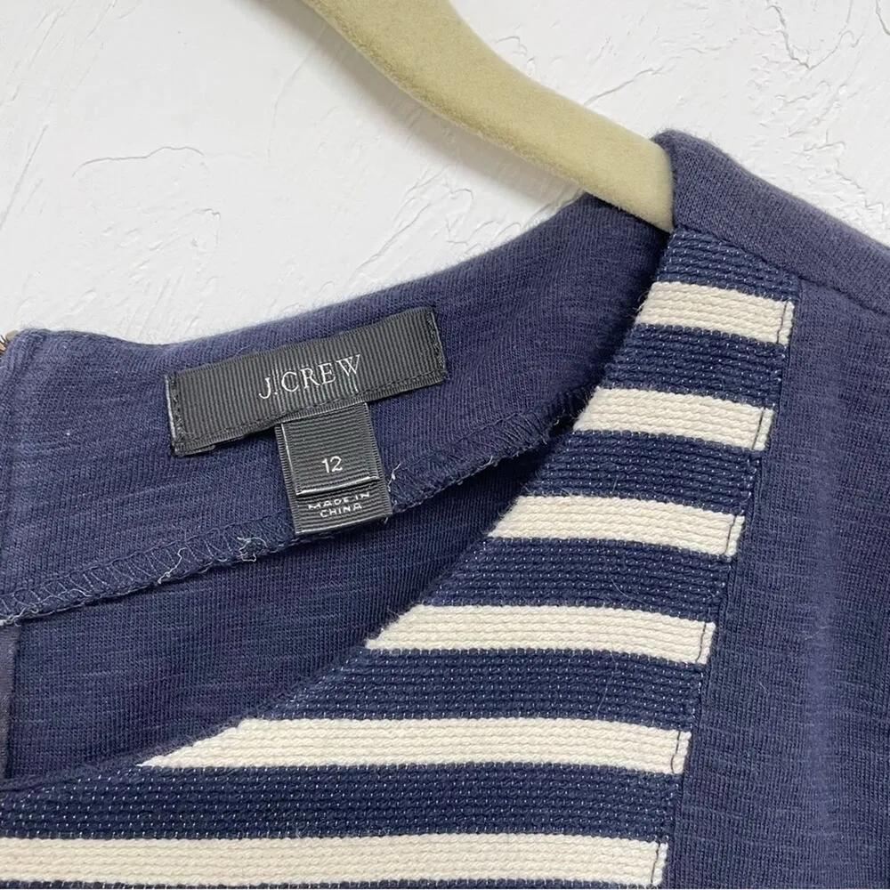 J Crew Navy Blue Striped Short Sleeve Sheath Dress Womens 12 Preppy Career Mini - Image 7
