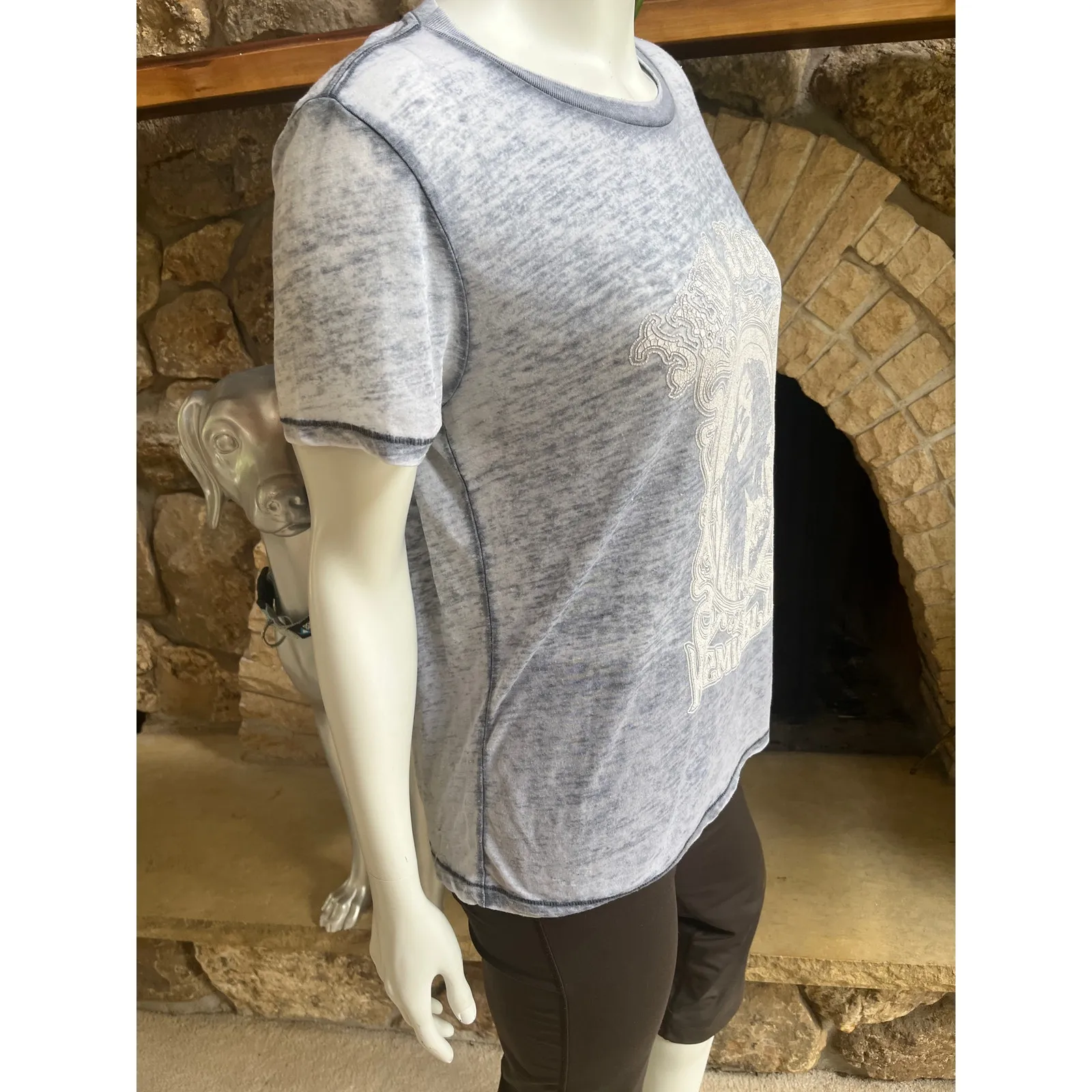 Lucky Brand Janis Joplin Burnout Gray Short Sleeve Shirt Women's Size M - Image 4