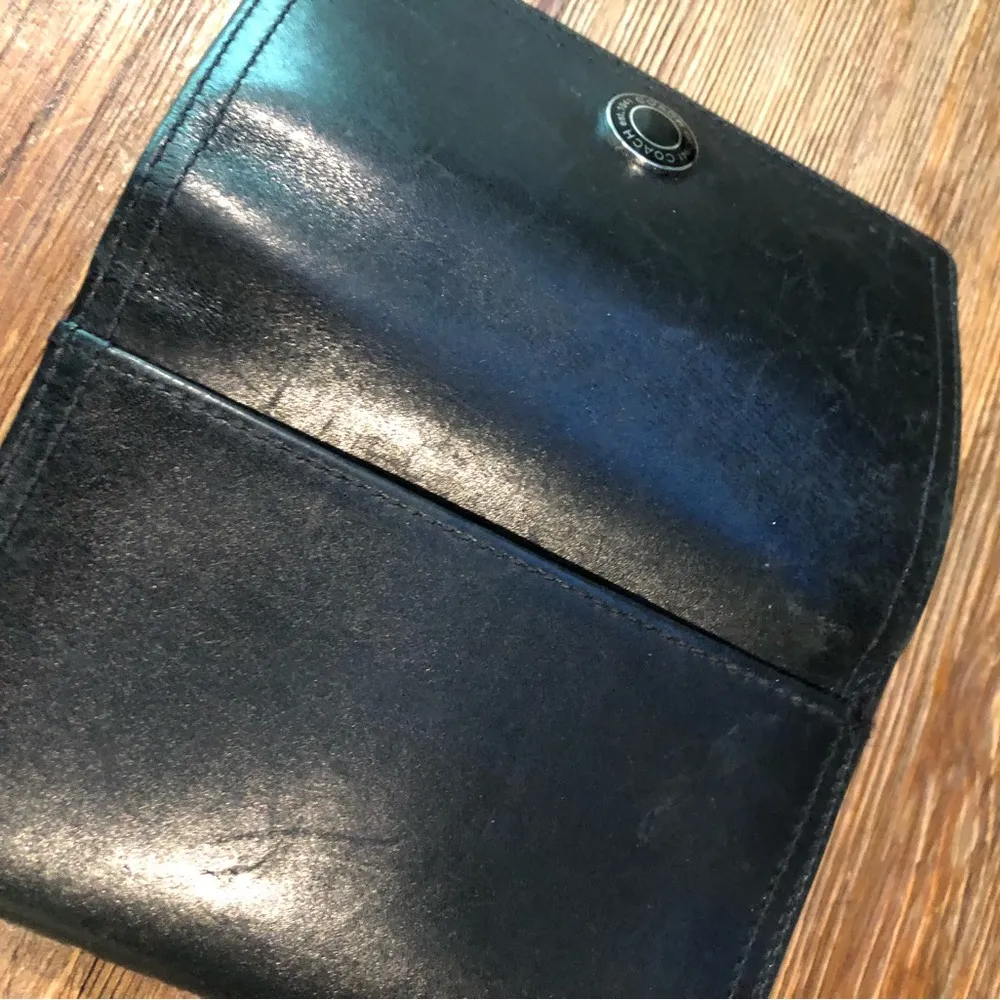 Vintage COACH Black Leather Trifold Wallet - Image 6