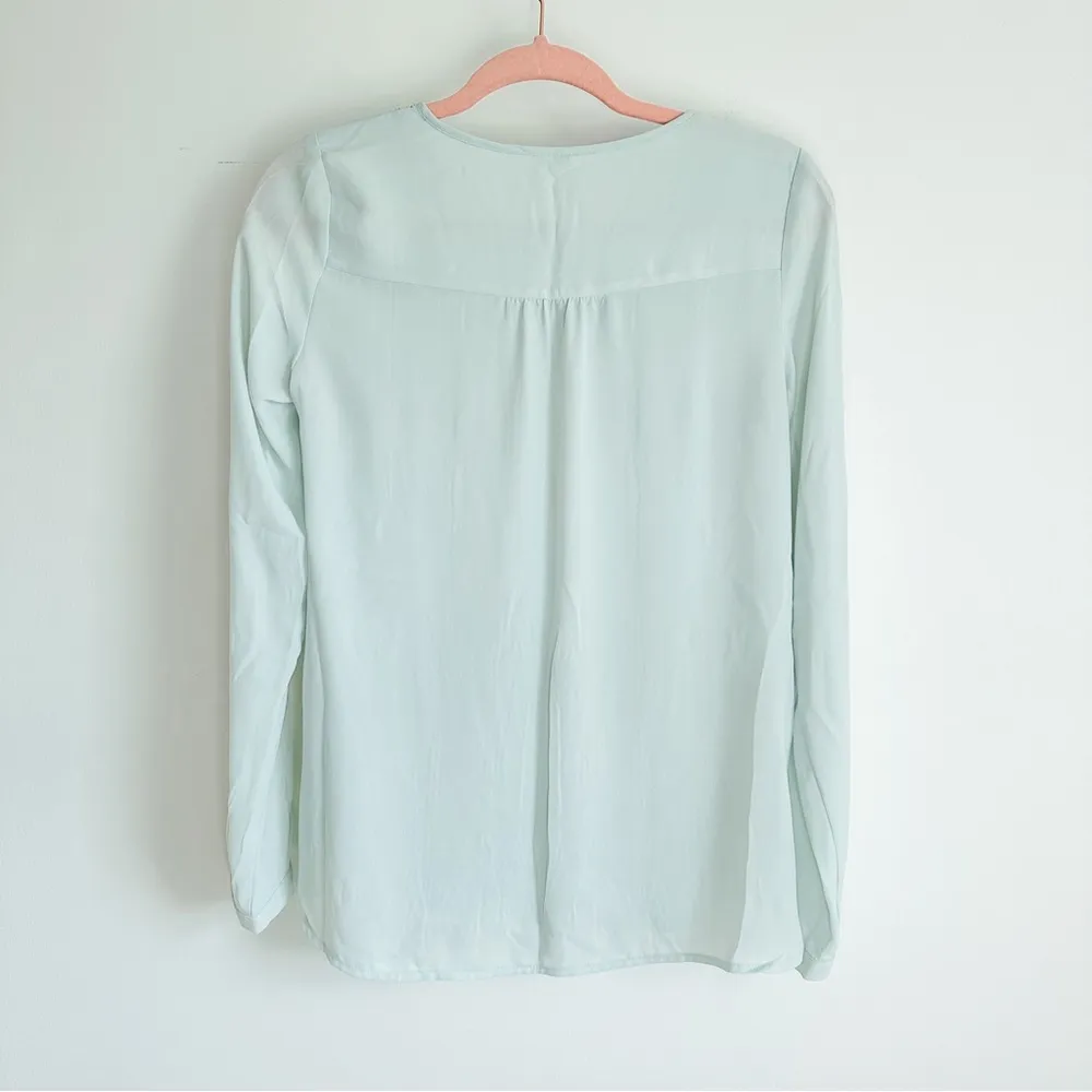 LC Lauren Conrad Mint Pastel Green Lace Embroidered Button Front Chiffon Blouse - Image 3