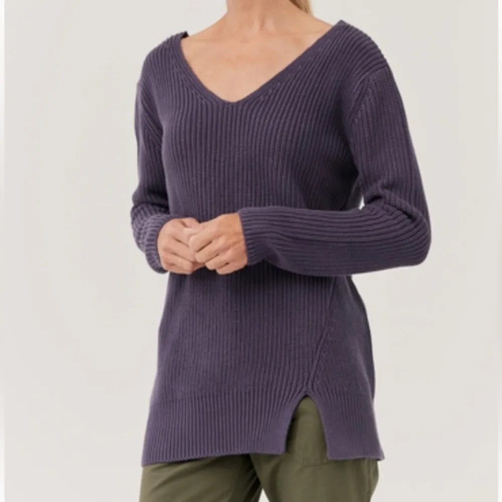 Pact Double V-Neck Tunic Sweater Purple - Image 2