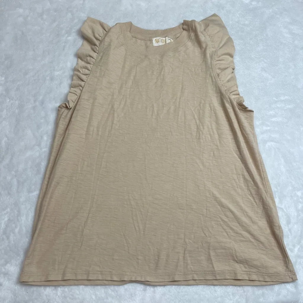 Nation LTD Paulette Tank Women's Size Medium Pima Cotton Tan Crew Neck Ruffle - Image 6