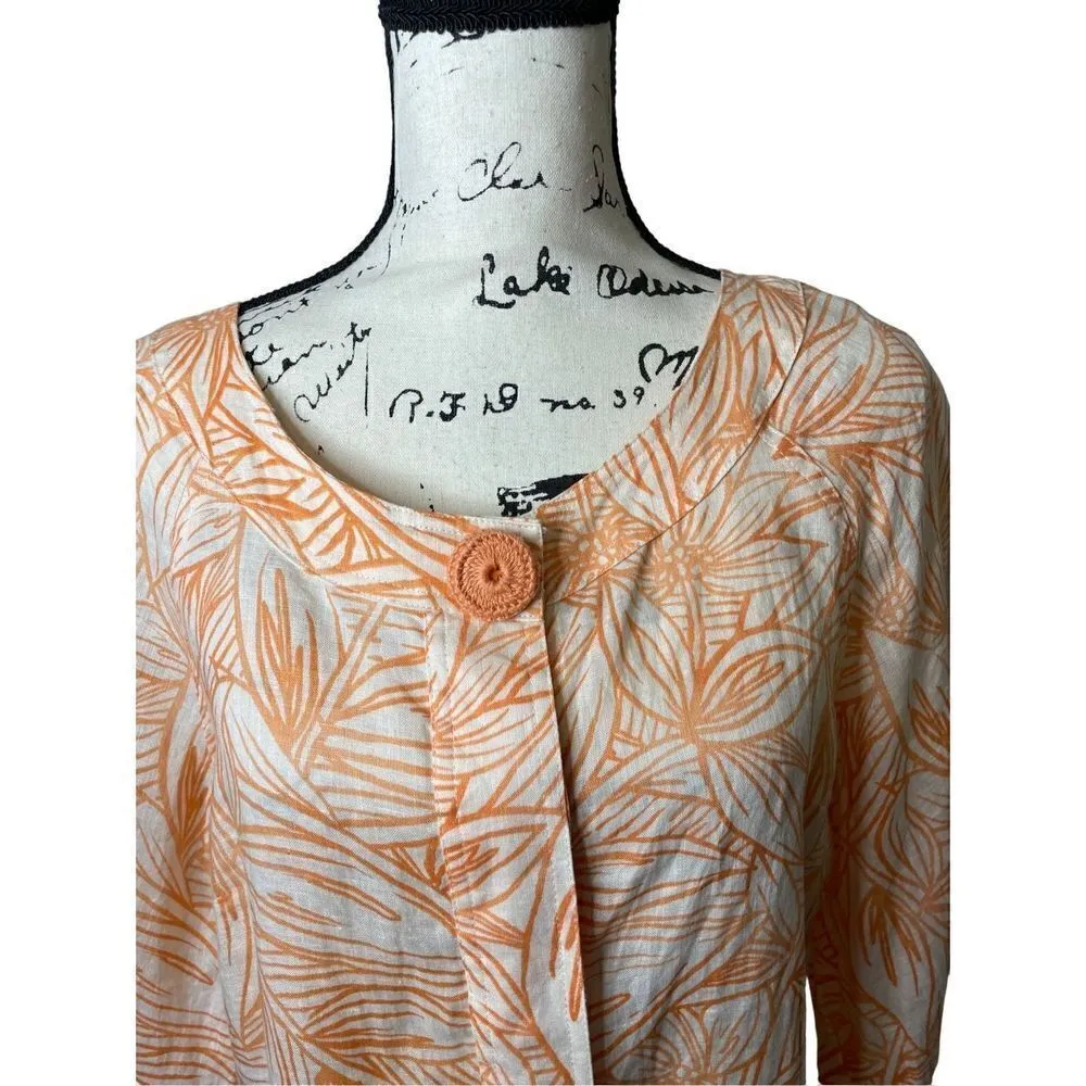 Rafaella orange‎ print tunic 100% linen Size Large - Image 3