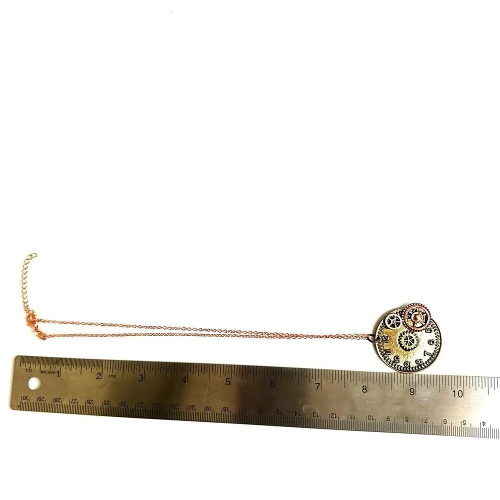 Steampunk Style Clock & Cog Charm Pendant Necklace - Image 6