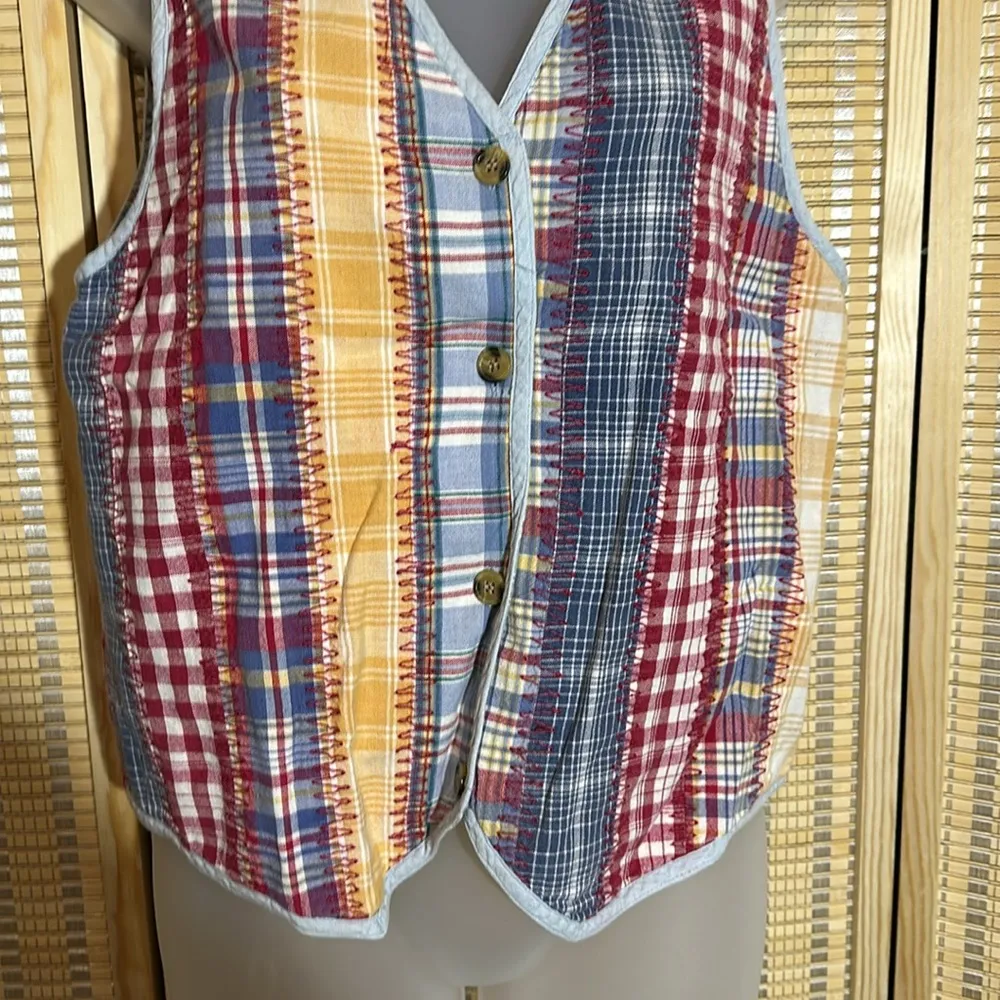 Vintage Reversible Patchwork Multicolored Plaid Cotton Vest Possibly Handmade - Image 7