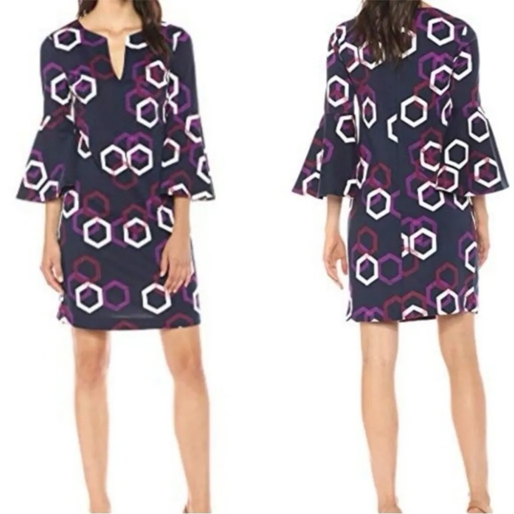 Trina Turk Hexagon Long Sleeve Dress - Purple, White, Black - Image 3