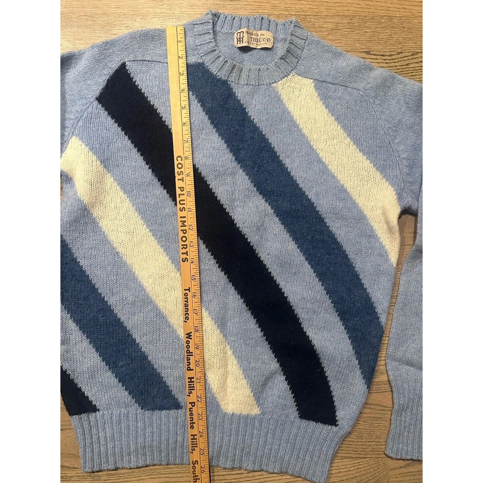 Vintage Maison De Thierry Scottish Shetland‎ Wool Stripe Womens Sweater 38 Rare Blue Size 4 - Image 4