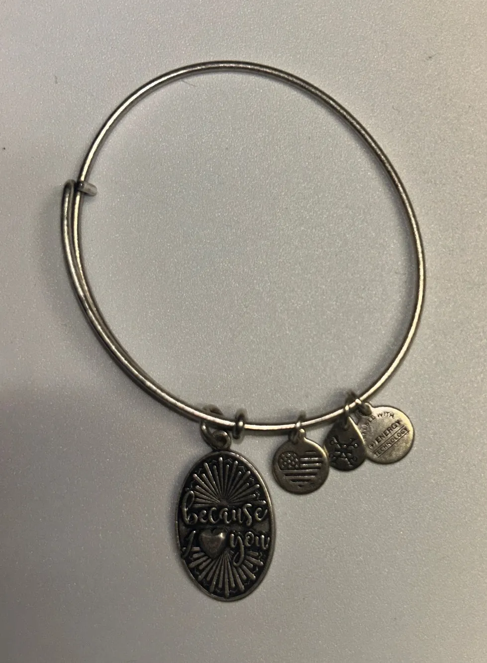 Alex and Ani Silver-Tone Bangle Bracelet 2016 Because I Love Heart You - Image 1