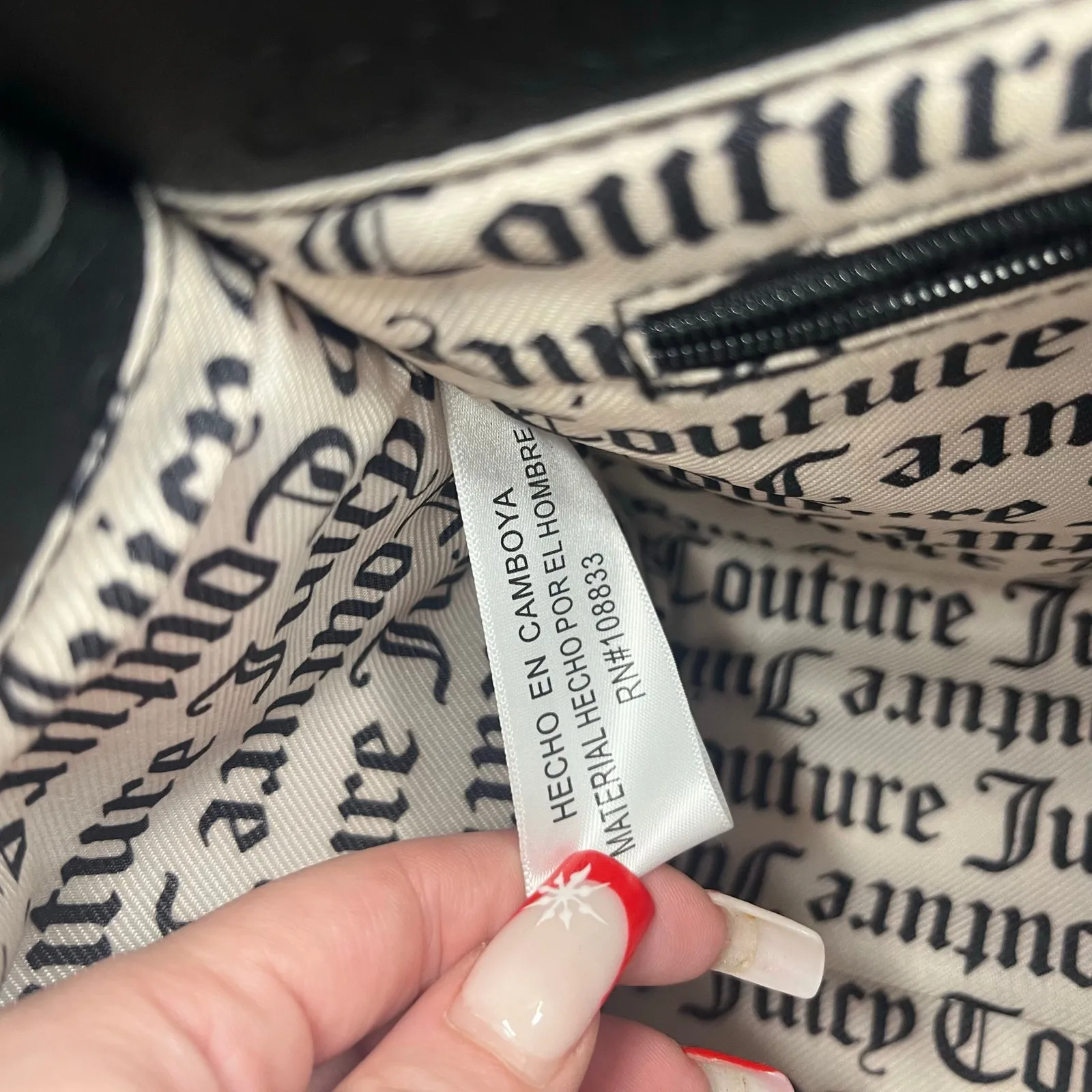 Juicy Couture Black Embossed Logo Satchel Crossbody Heart Charm Bag Purse - Image 11