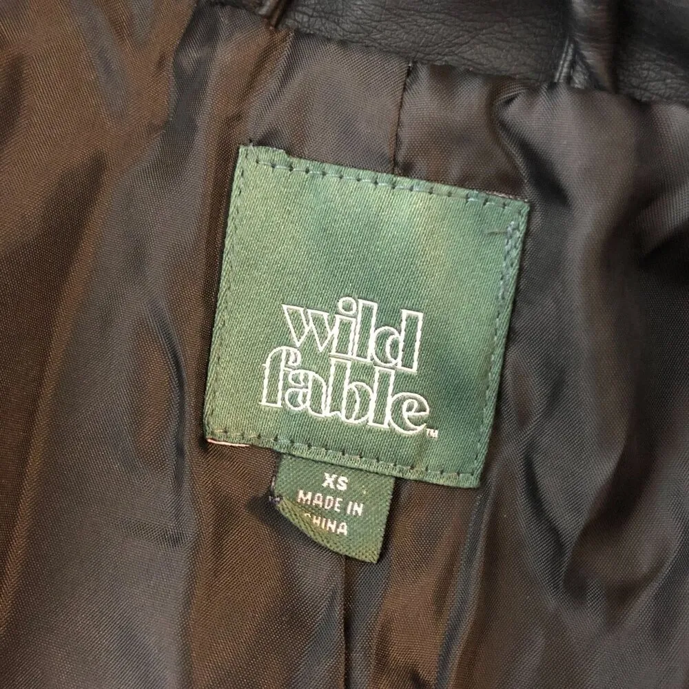 Wild Fable Womens Black Faux Leather Moto Jacket Asymmetric Zipper XS - Image 3