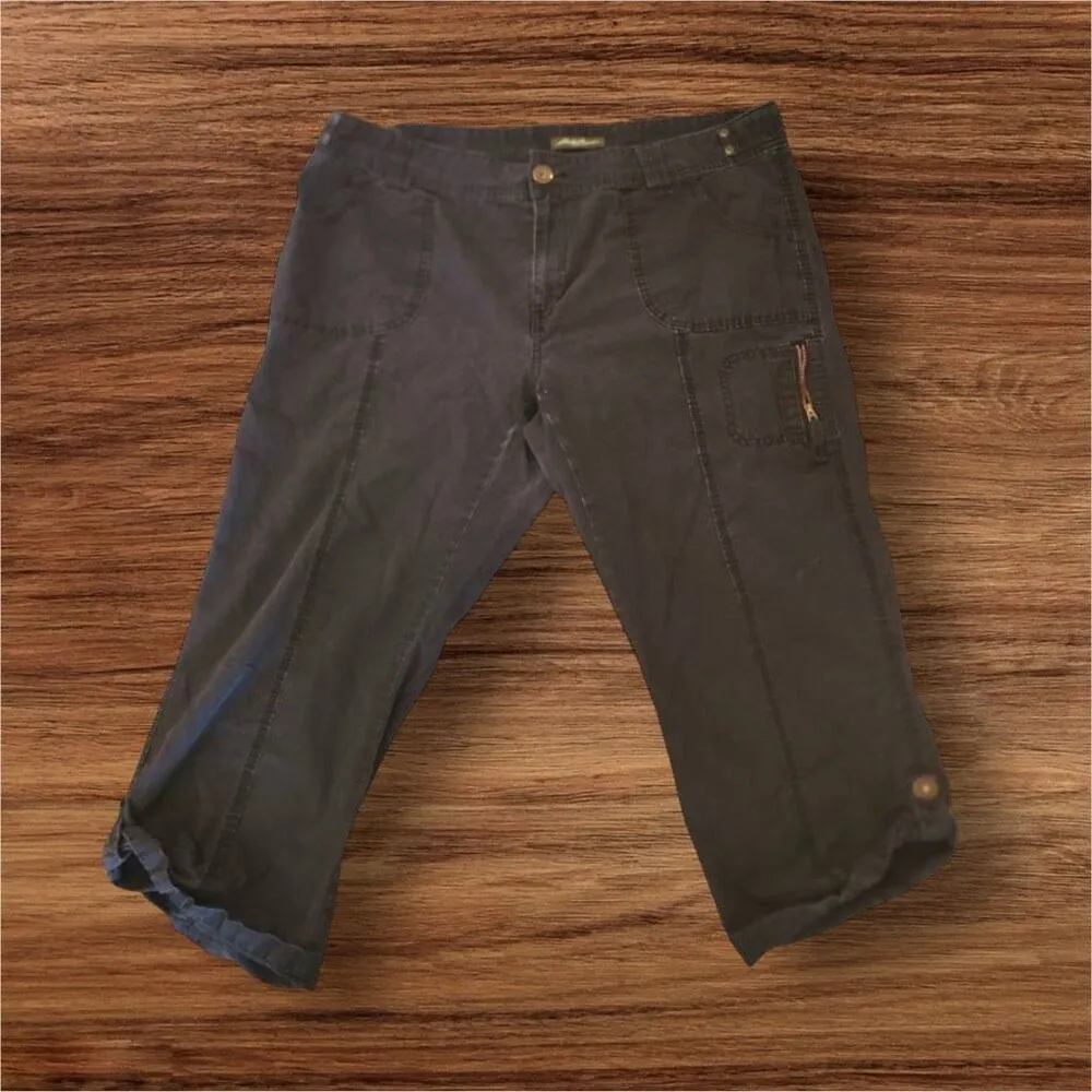 Vintage Eddie Bauer Sz 18 Womens‎ Black 100% Cotton Cargo Capri Pants Y2K Casual - Image 4