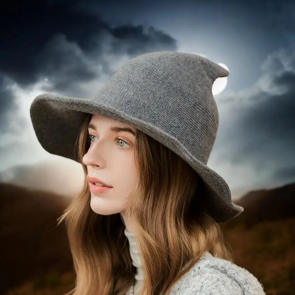 Grey Witchcraft Unisex‎ Woolen Hat, WarmStylish for Halloween or Daily Wear Gray - Image 5