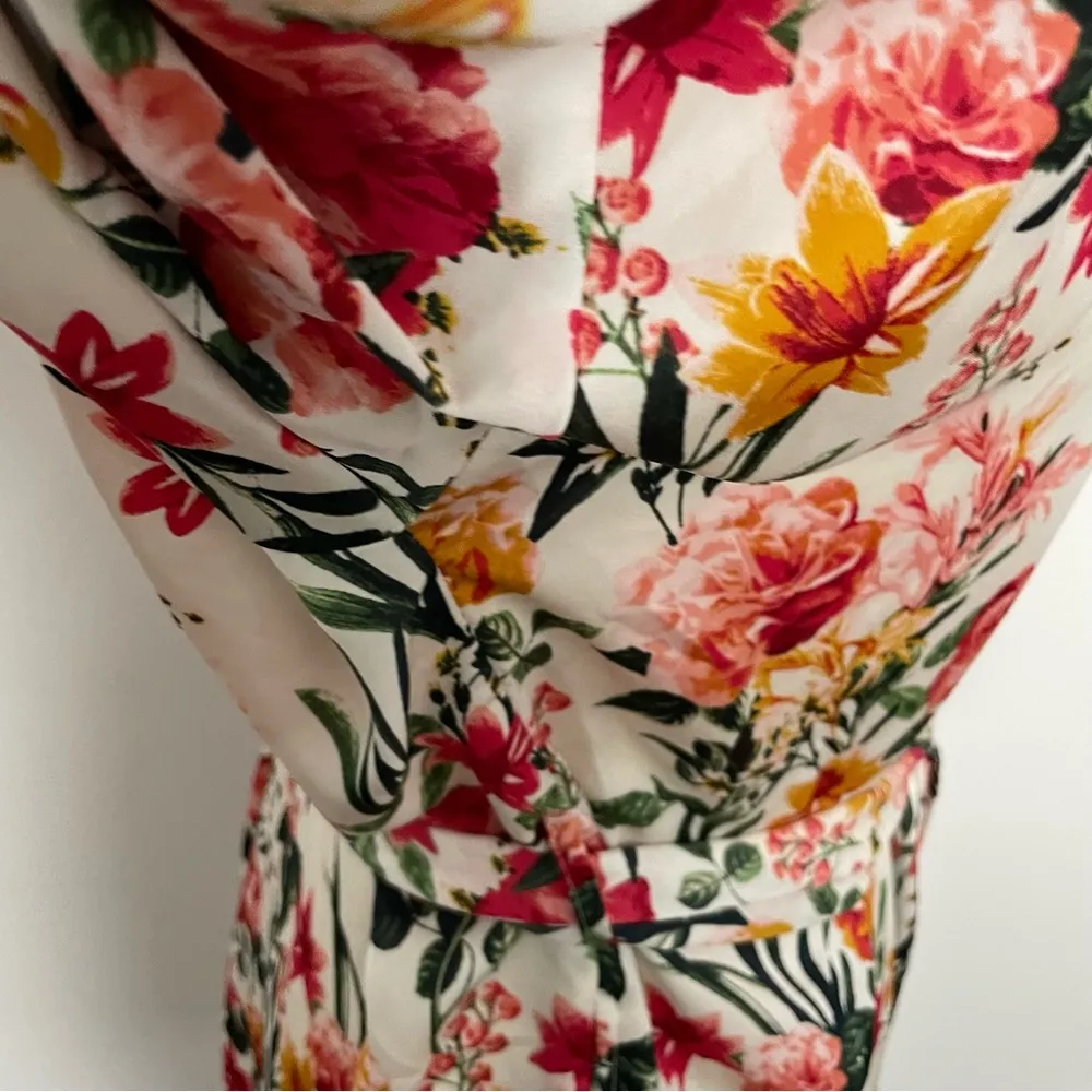 J Crew Robe Winter Garden Floral Botanical Eco Easy Luxe Pockets Red Pink Yellow - Image 7