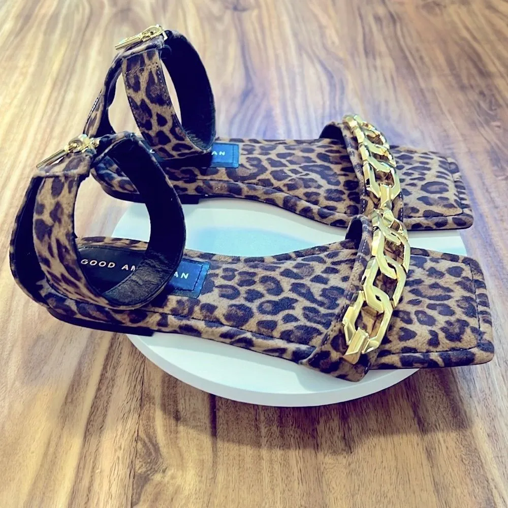 Good American Leopard Print Ankle Strap Chain Sandals 7.5 NWT - Image 4
