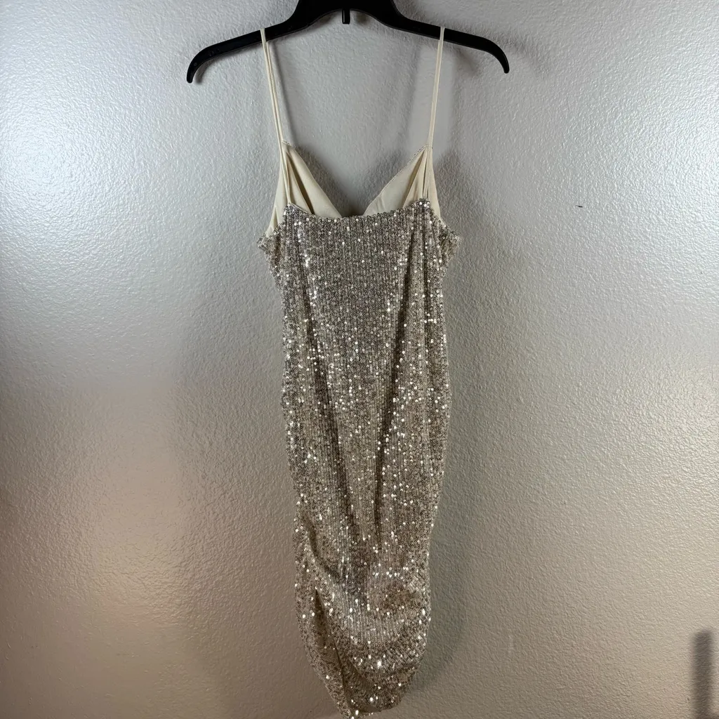 Sabora Elegant Sequin Draped Dress SZ:L Silver Size L - Image 2