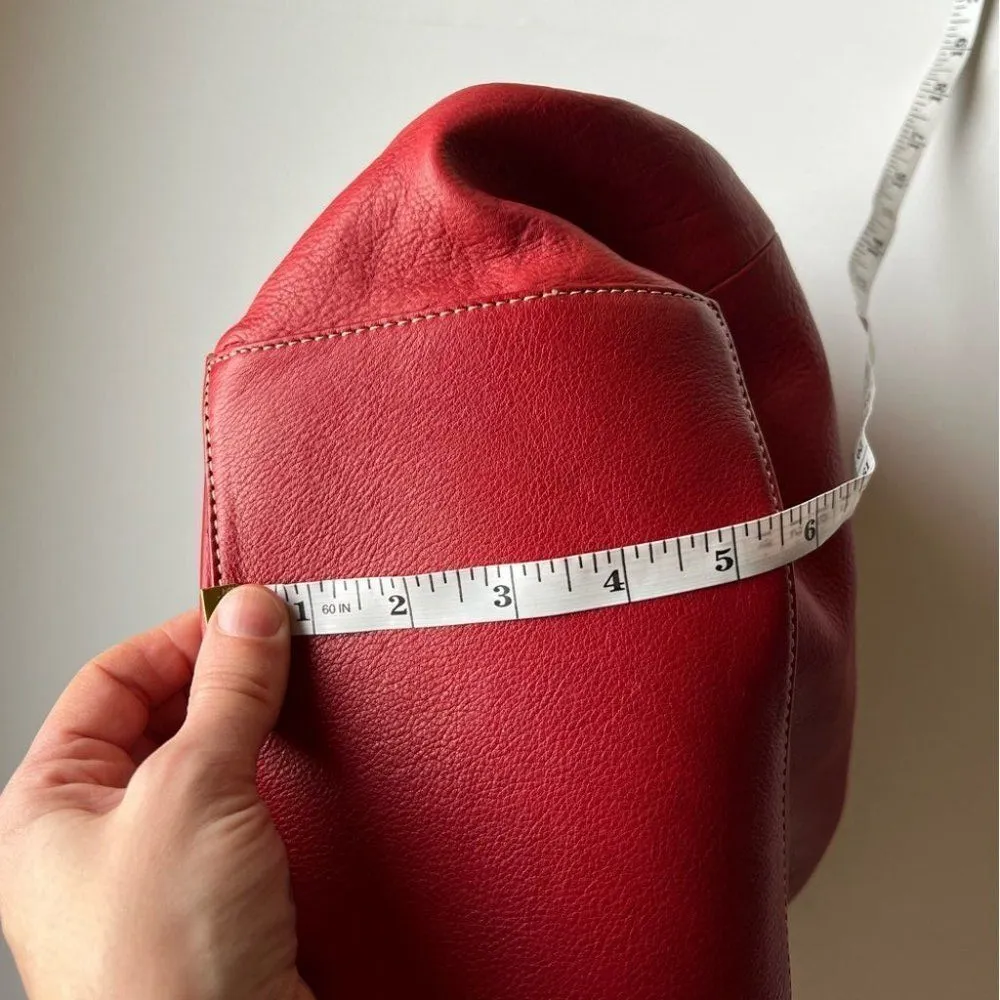 Aqua Madonna Red Leather Bucket Drawstring Bag - Image 12