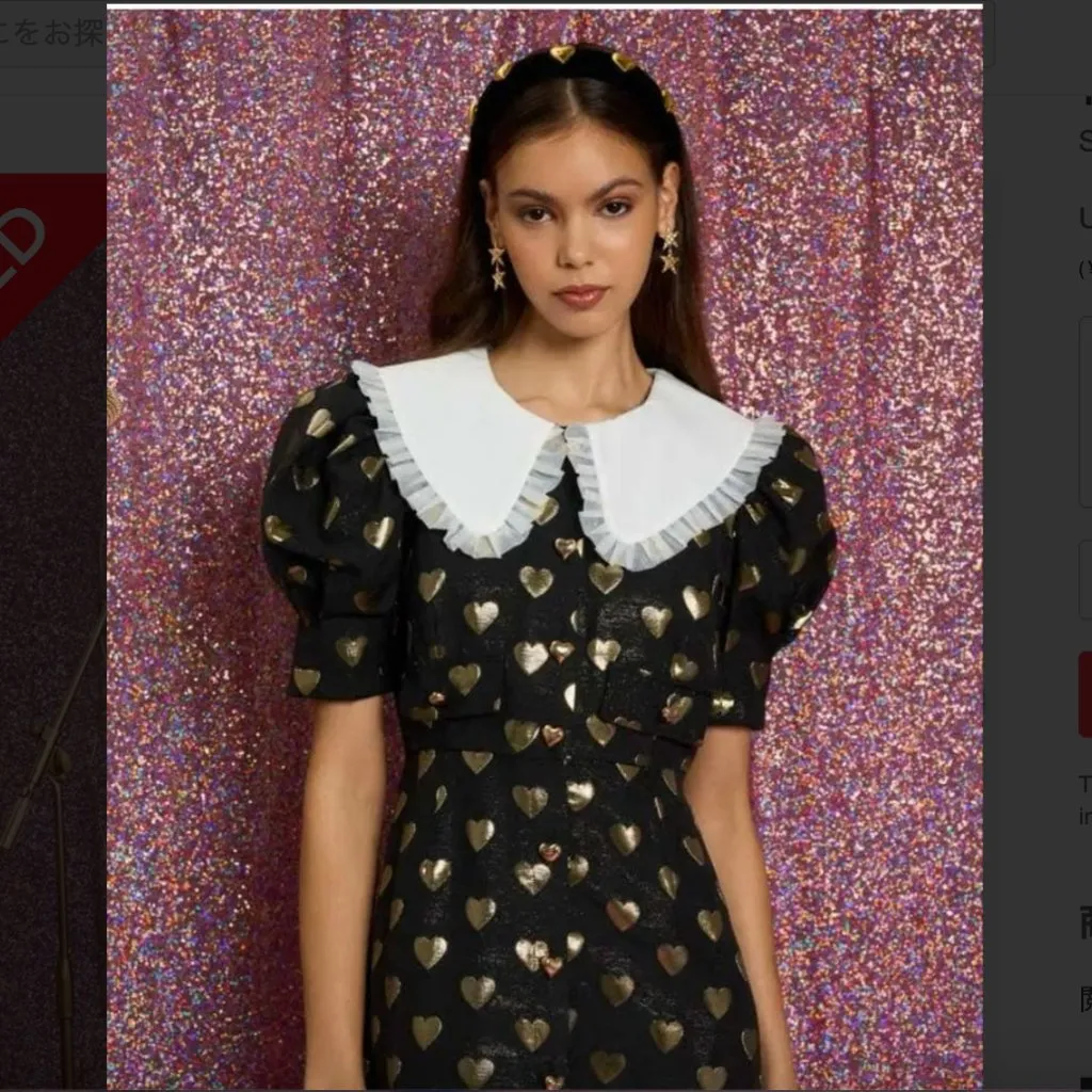 Sister Jane Golden Hearts Black & Gold Puff Sleeve Midi Dress M Size M - Image 2