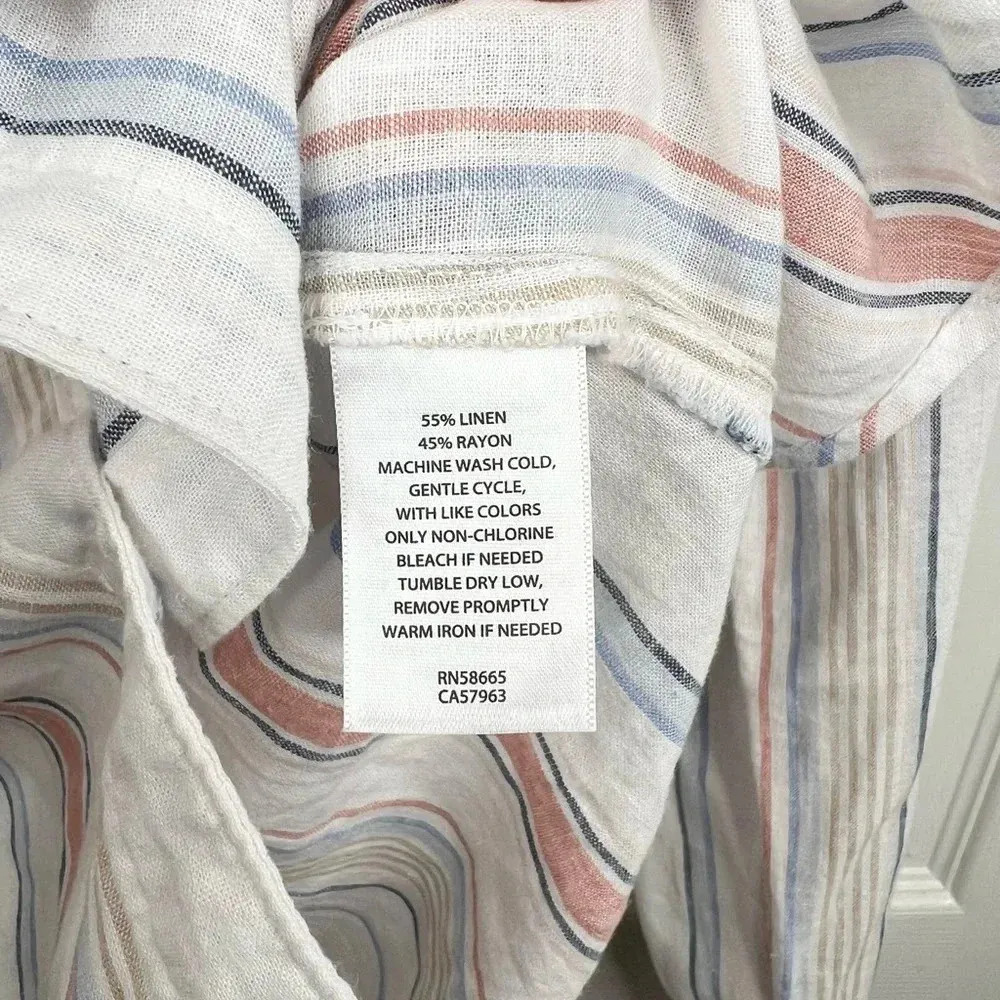 Caslon Women's White Striped Button-Up Shirt Multicolor Size M Linen Blend - Image 10