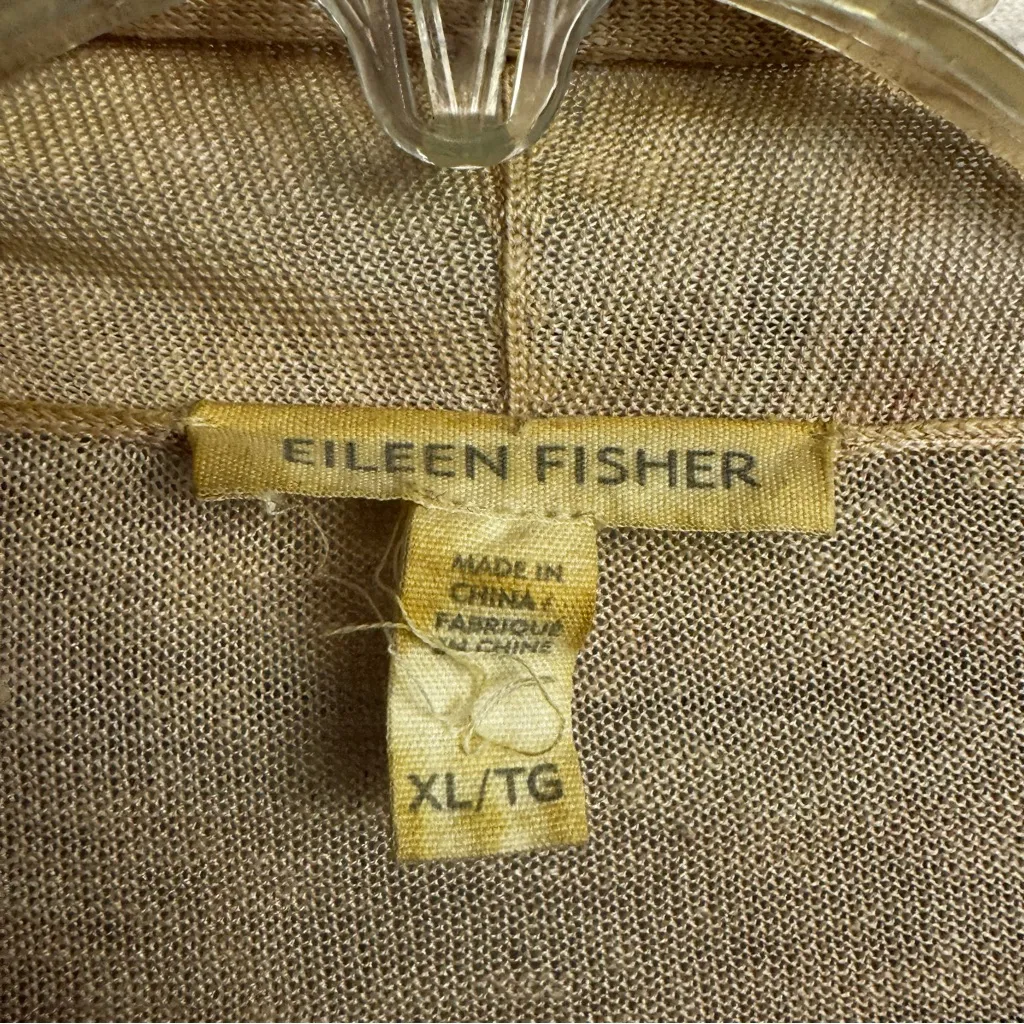 Eileen Fisher lightweight neutral silk linen blend open front cardigan size XL - Image 6