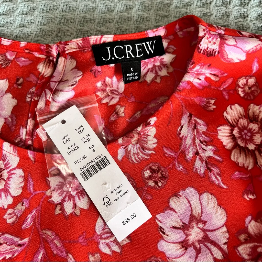 NWT J.Crew Winter Garden Top Womens Small Shirt Blouse Poppy Fields BM928 NEW - Image 3