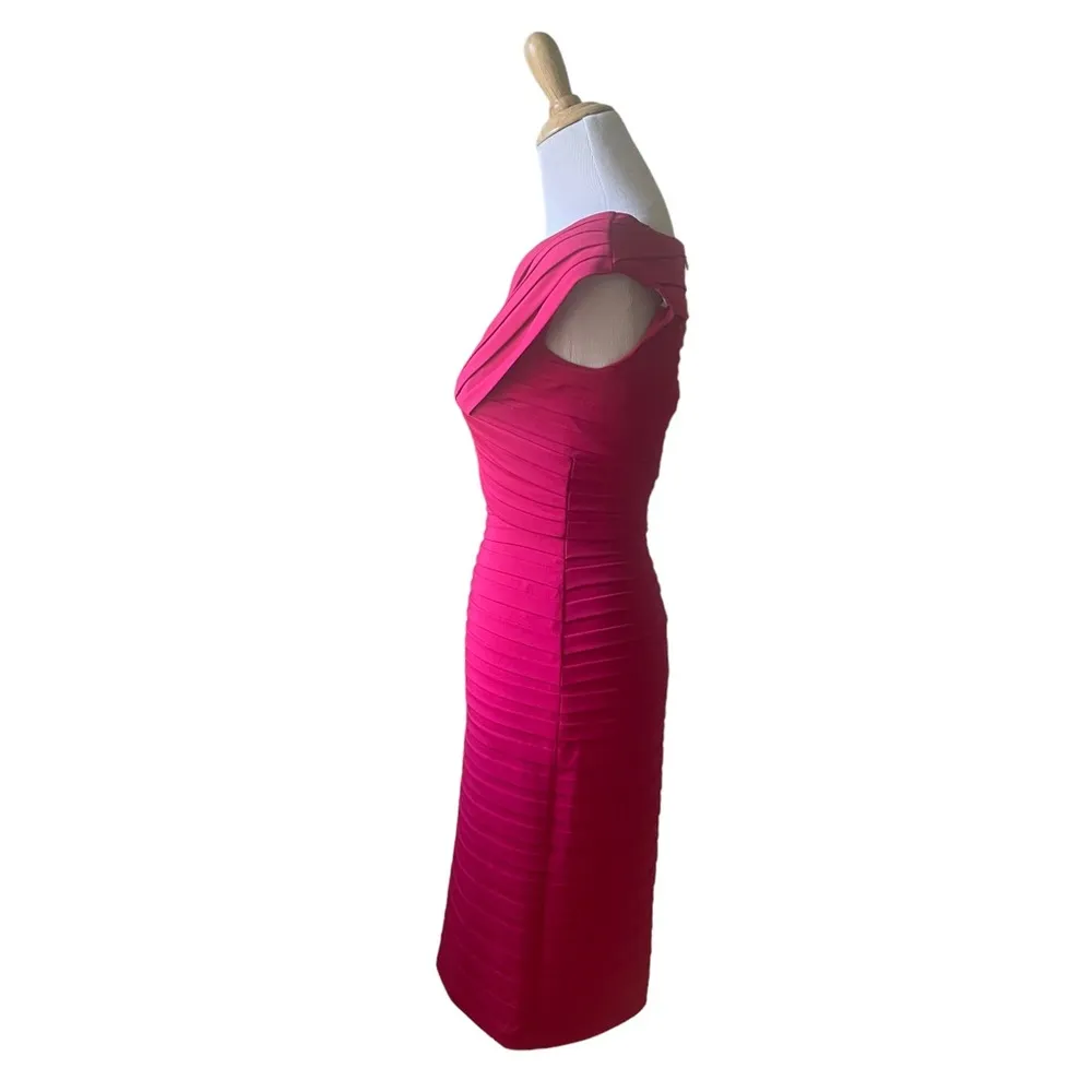 Tadashi Collection Hot Pink Banded Bodycon Cocktail Dress Size Small - Image 4