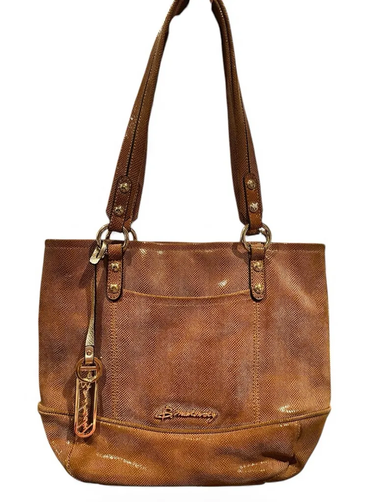 B. MAKOWSKY LEATHER SHIMMER SNAKE BROWN LIZZARD SHOULDER HANDBAG GOLDTONE TRIM - Image 1