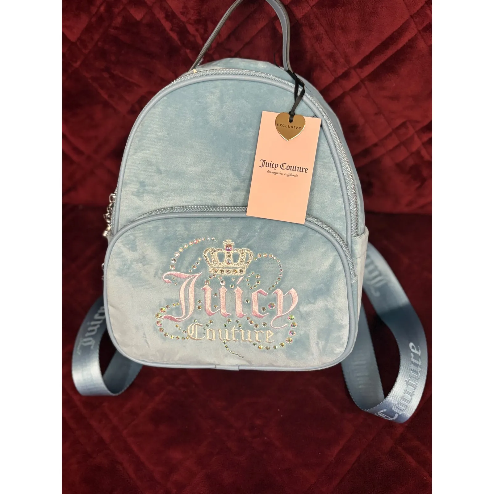 Juicy Couture Backpack Mini Blue Velvet Crown‎ Rhinestone Embellished NWT - Image 2