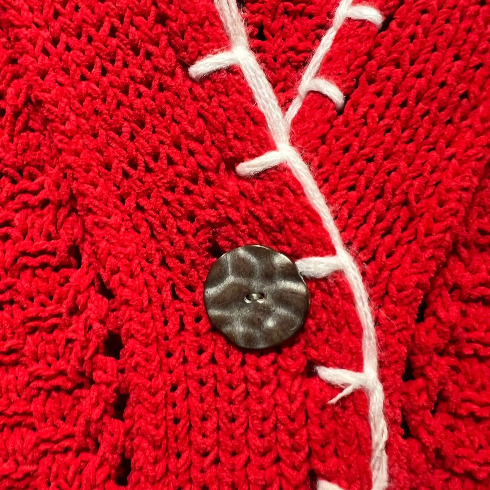 POL Red Cable Knit Cardigan M Oversized Chunky Button Front Boho Sweater - Image 4