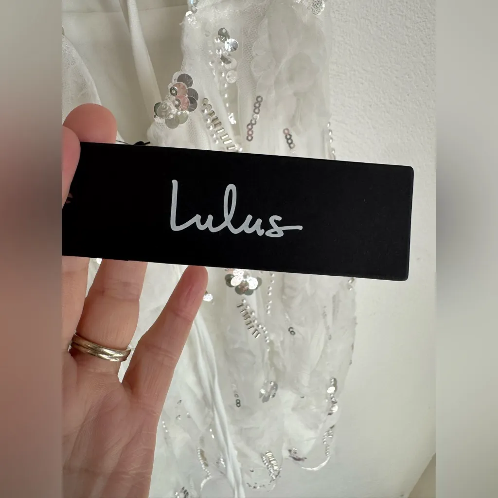 NWT Lulus Sparkly Icon White Tulle 3D Floral Sequince Lace-up Mini Dress - Image 10