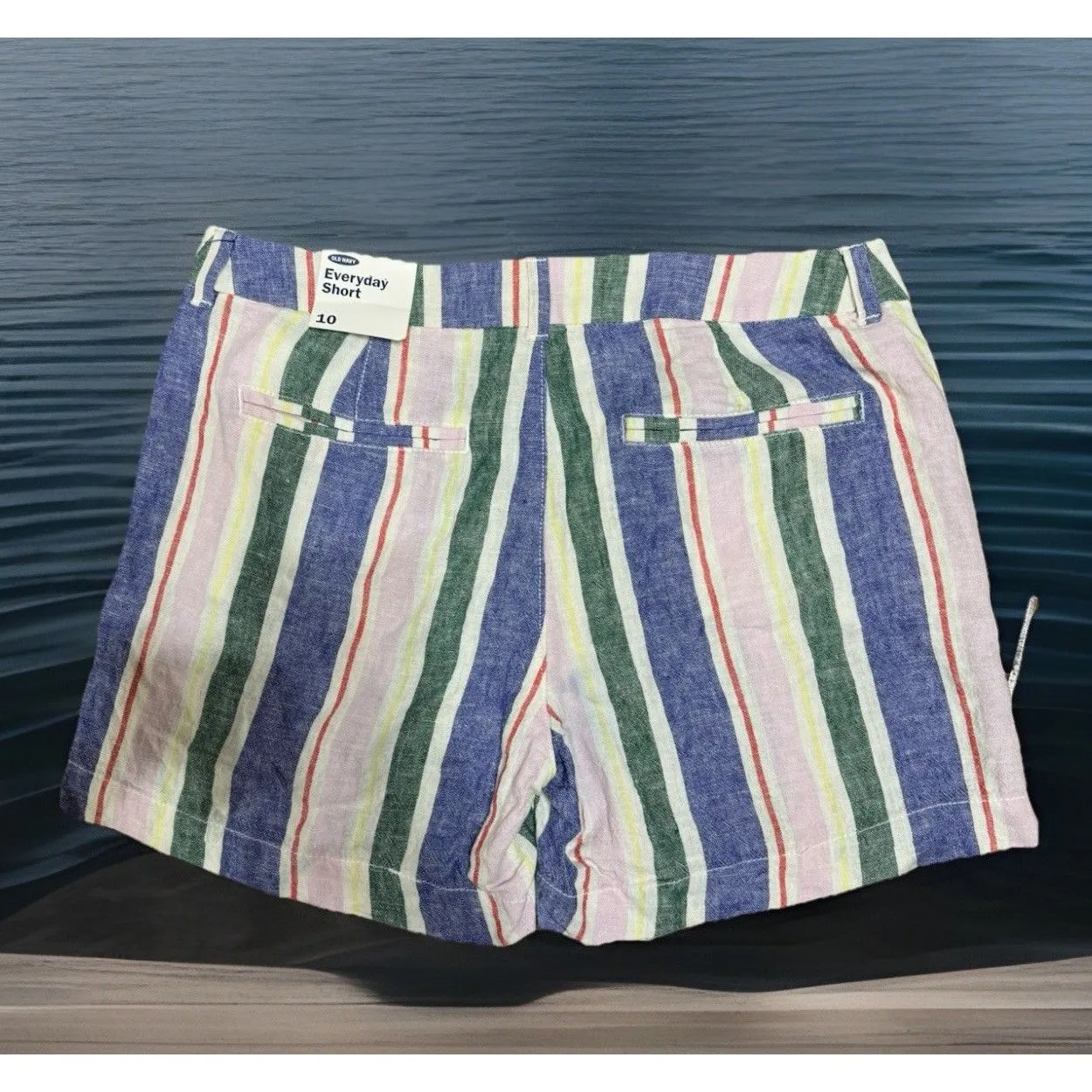 NWT Old  Navy LINEN Shorts Sz 10‎ Blue Pink Green Red Yellow Striped Linen Blend - Image 4