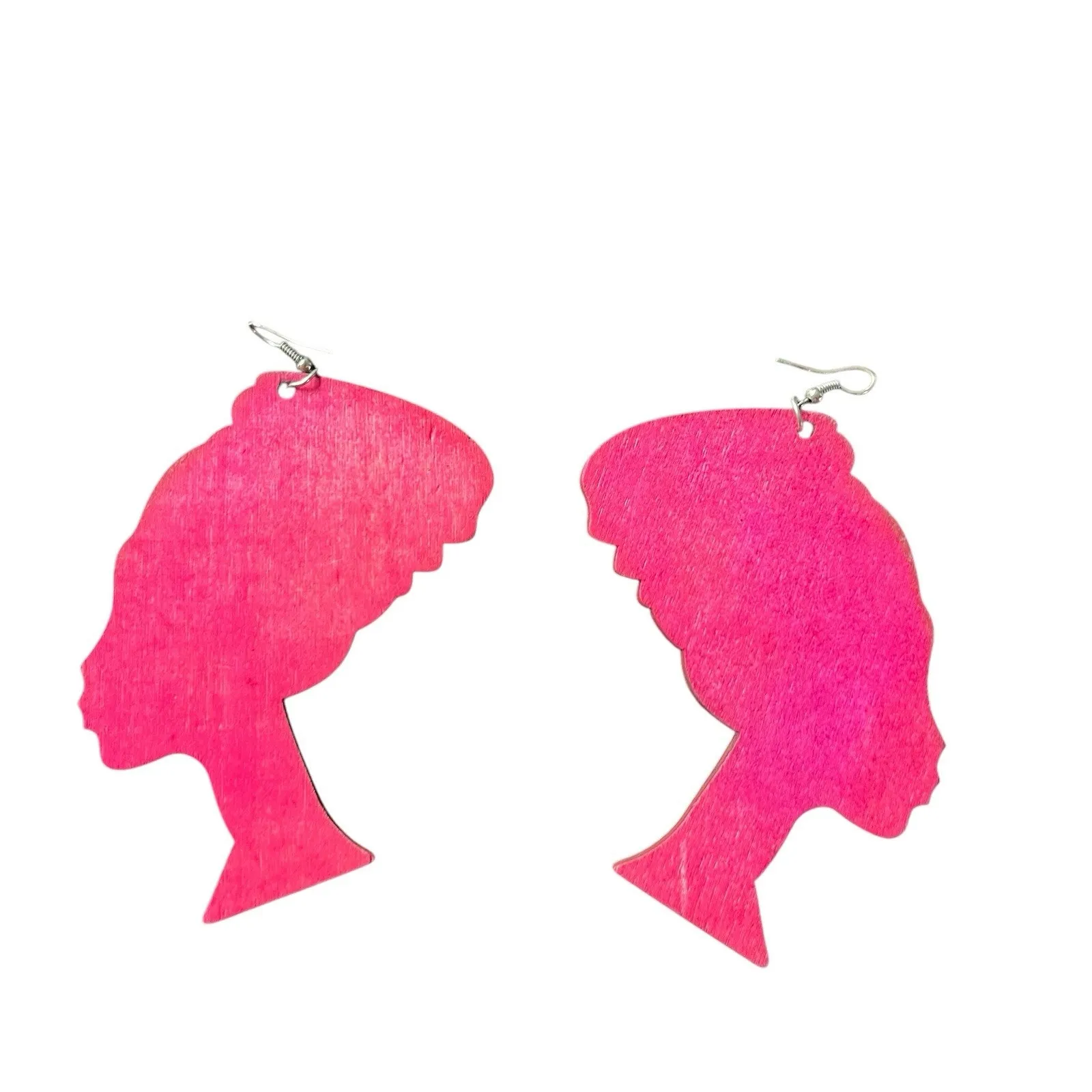 Queen Nefertiti African Silhouette Pink Wooden Earrings Headwrap Design - Image 3