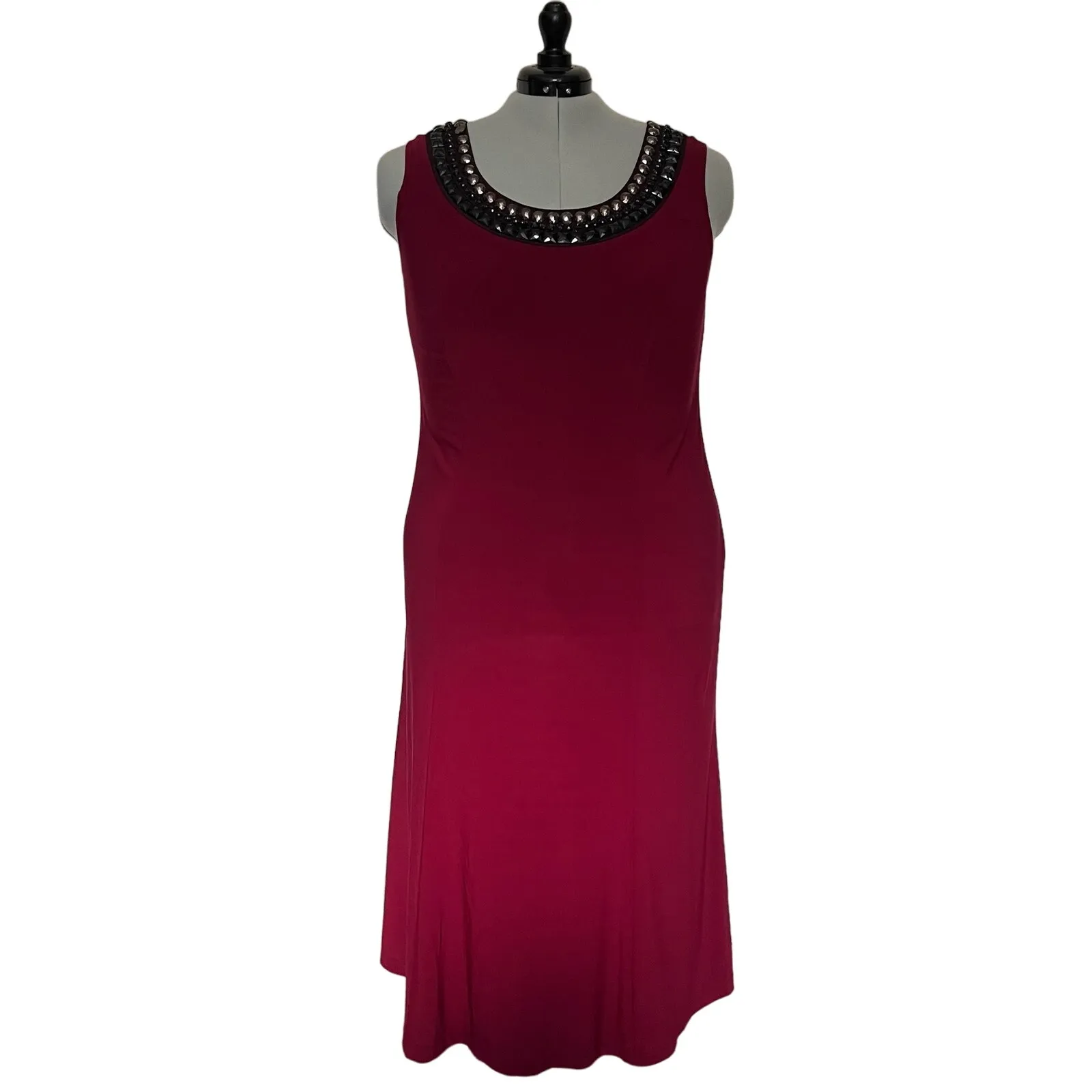 Le Bos Whimsigoth Dress Sz 16W Burgundy Beaded Dark Romantic Stretchy Mob Wife Red - Image 10