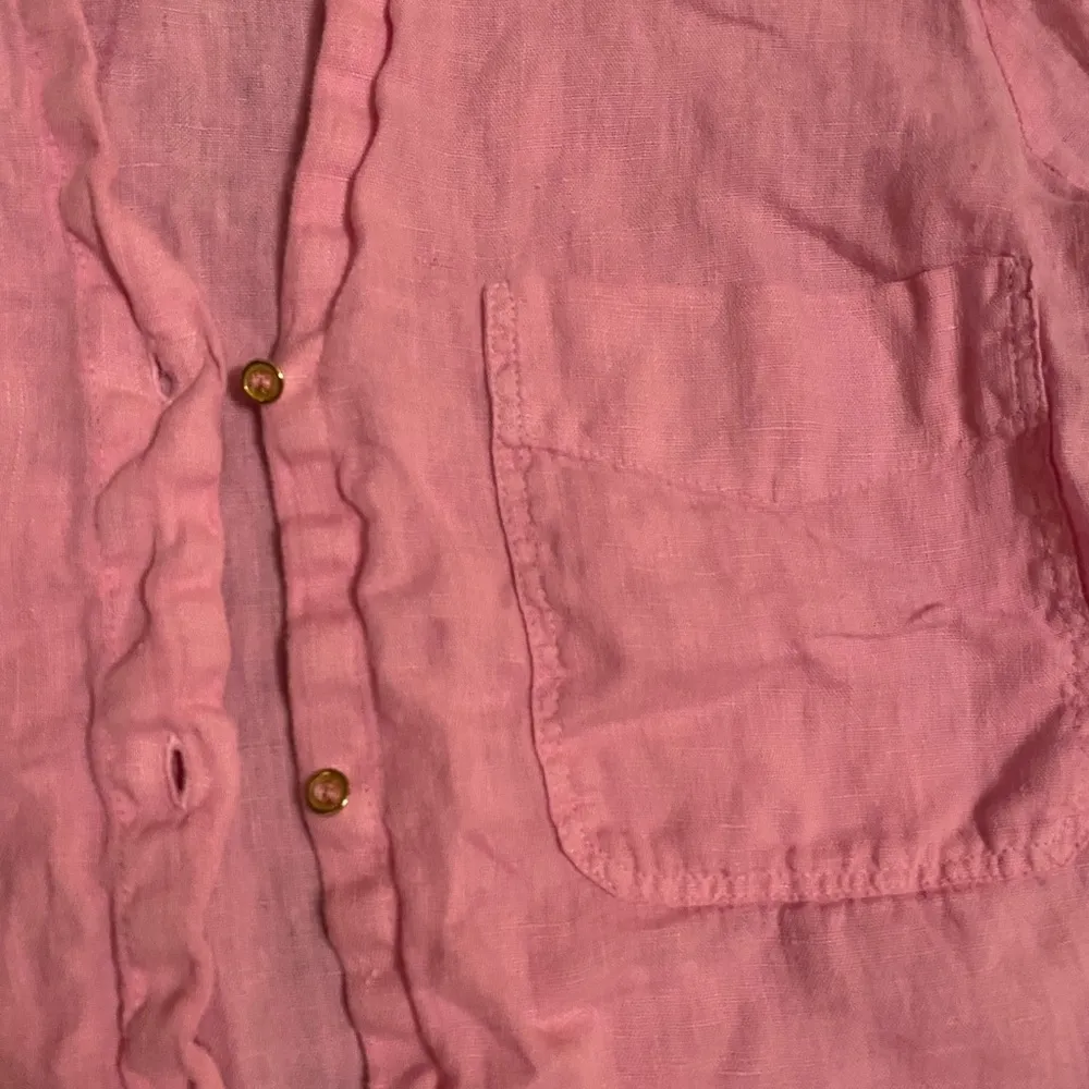 Zara Basics 100% Linen Collared Long Sleeve Button Up Pink & Gold Shirt Size‎ XS - Image 3