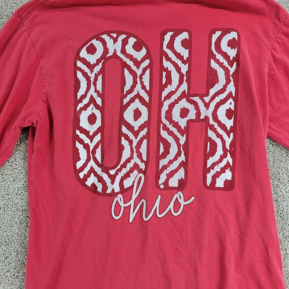 OHIO Womens Long Sleeve Shirt S Red OH Crew Neck Thumbhole Ohio State Buckeyes - Image 6