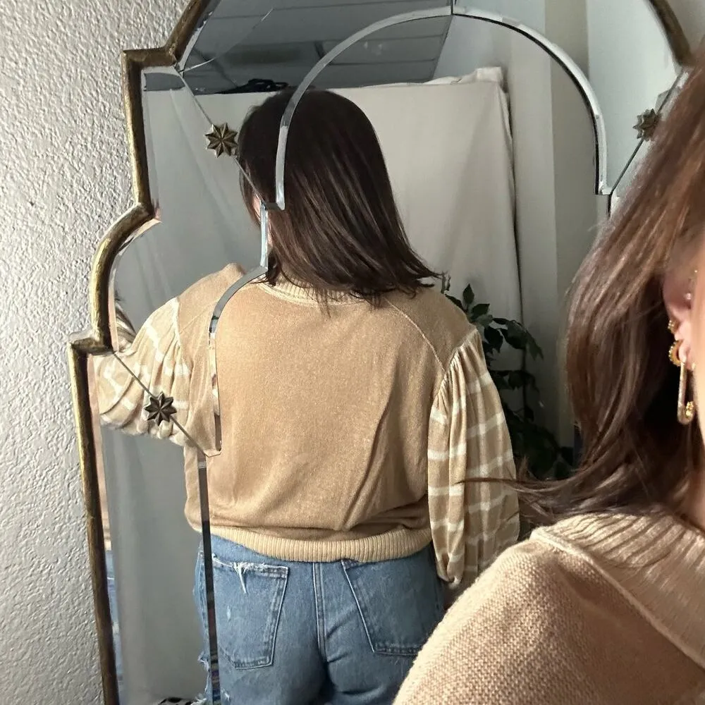 Free People Between The Lines Stripe Sweater In Birch Bark Combo In Brown - Image 4