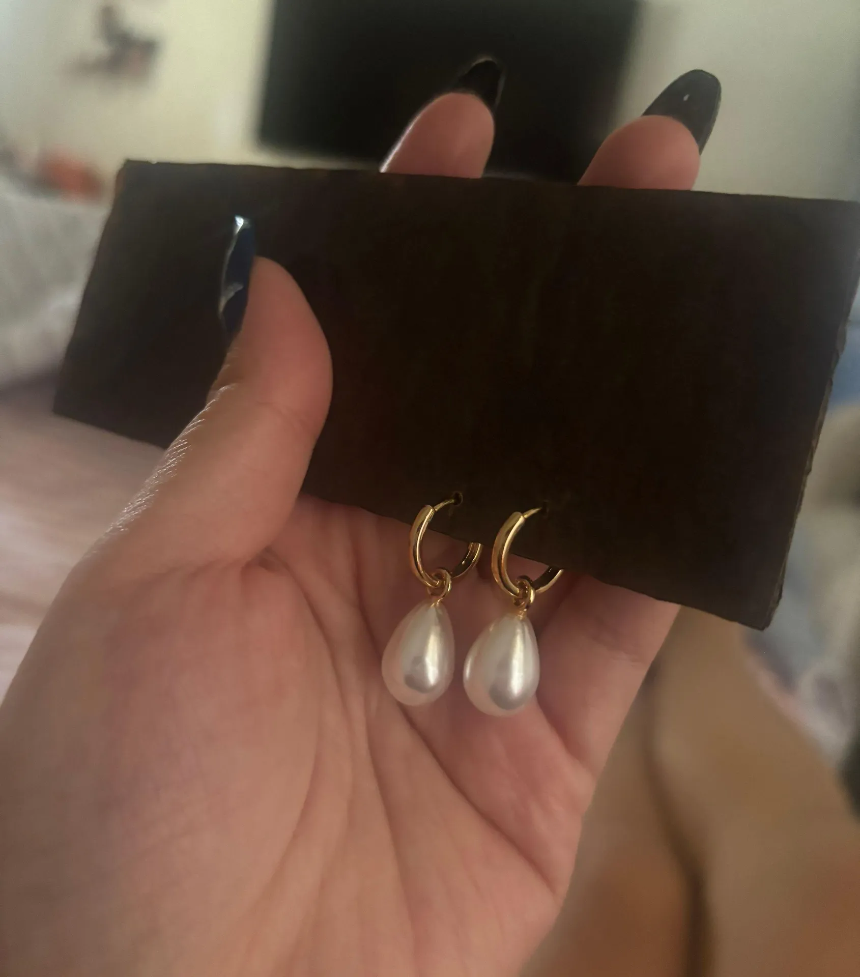 14k Gold plated Rice Pearl Huggie Earrings - Image 2