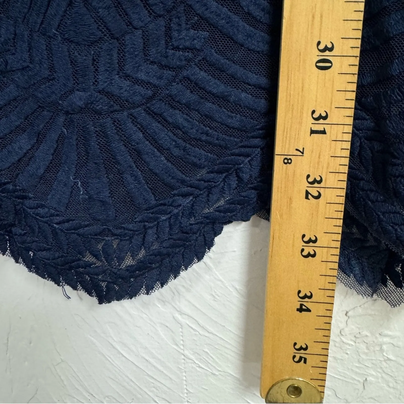 Hello Molly Blue Lace Sheath Dress Womens 6 Sheer Mini Ruffled 3/4 Sleeve Formal - Image 2