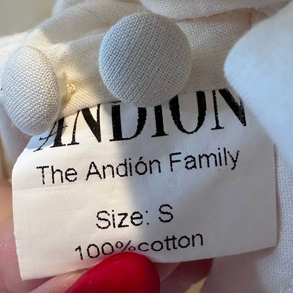 Andion Short Sleeve Button Down White Cotton Peasant Dress Small Victorian - Image 4