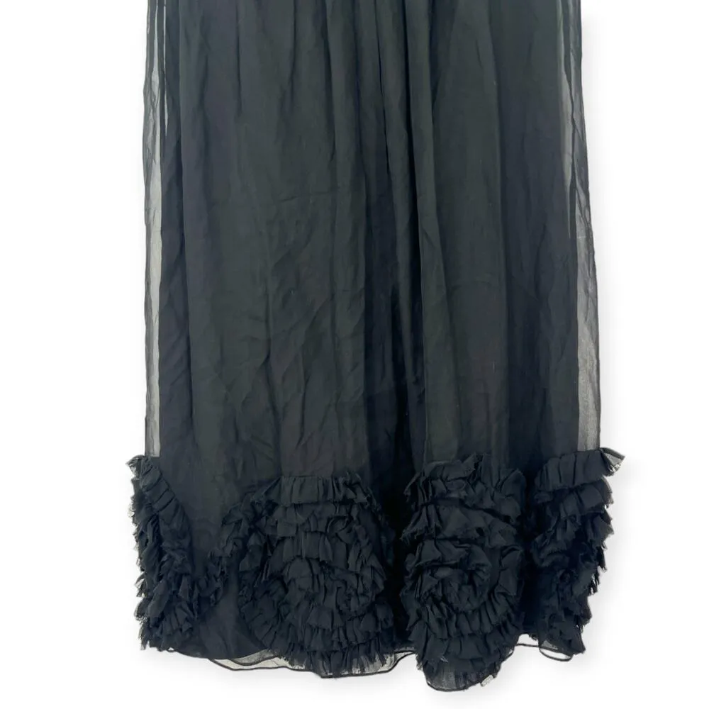Rebecca Taylor |S / 4| Silk Chiffon Ruffle Rosset Applique Semi Sheer Mini Dress - Image 2