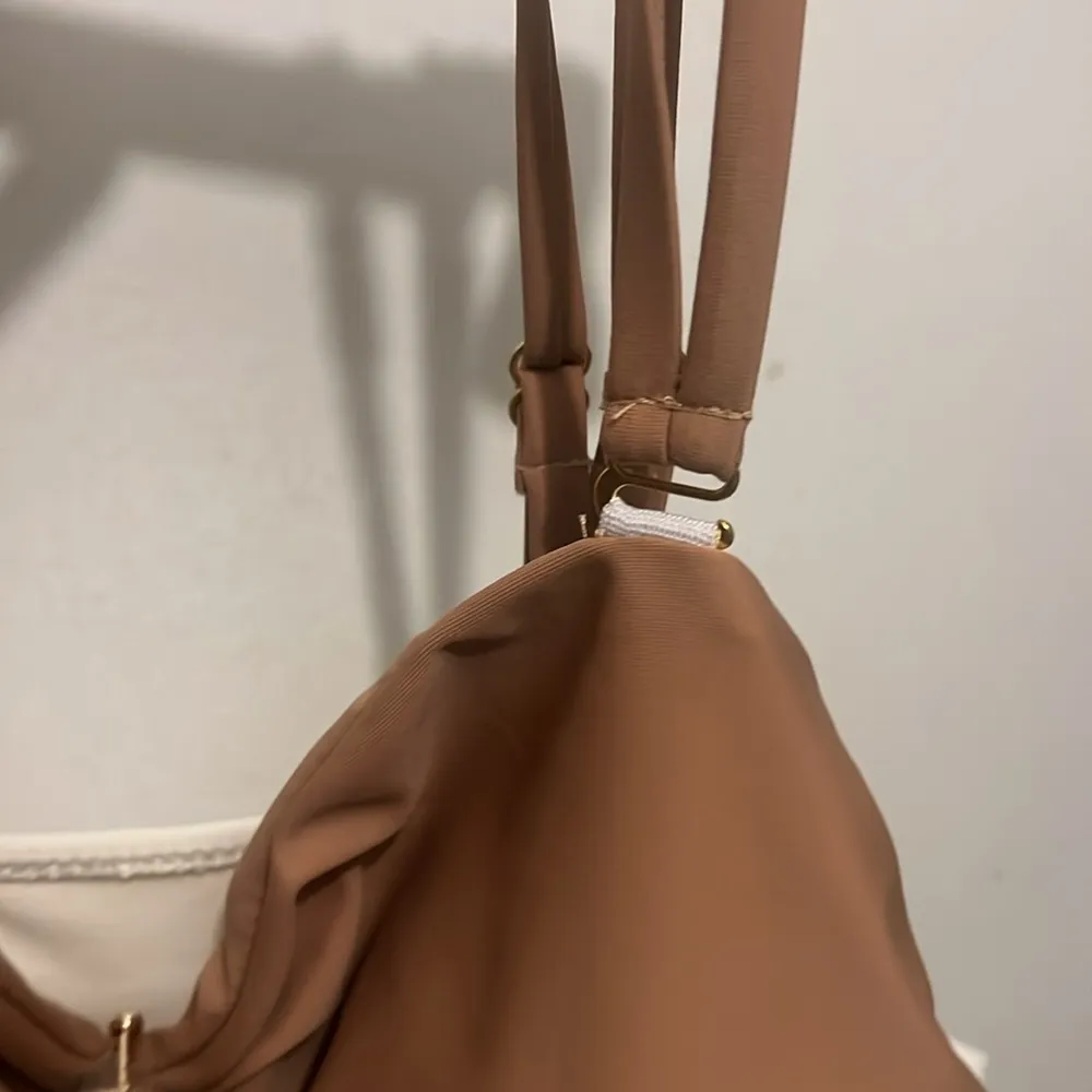 Chic Tan and Cream One Piece cut out design Swimsuit with Vintage Style M Size M - Image 9