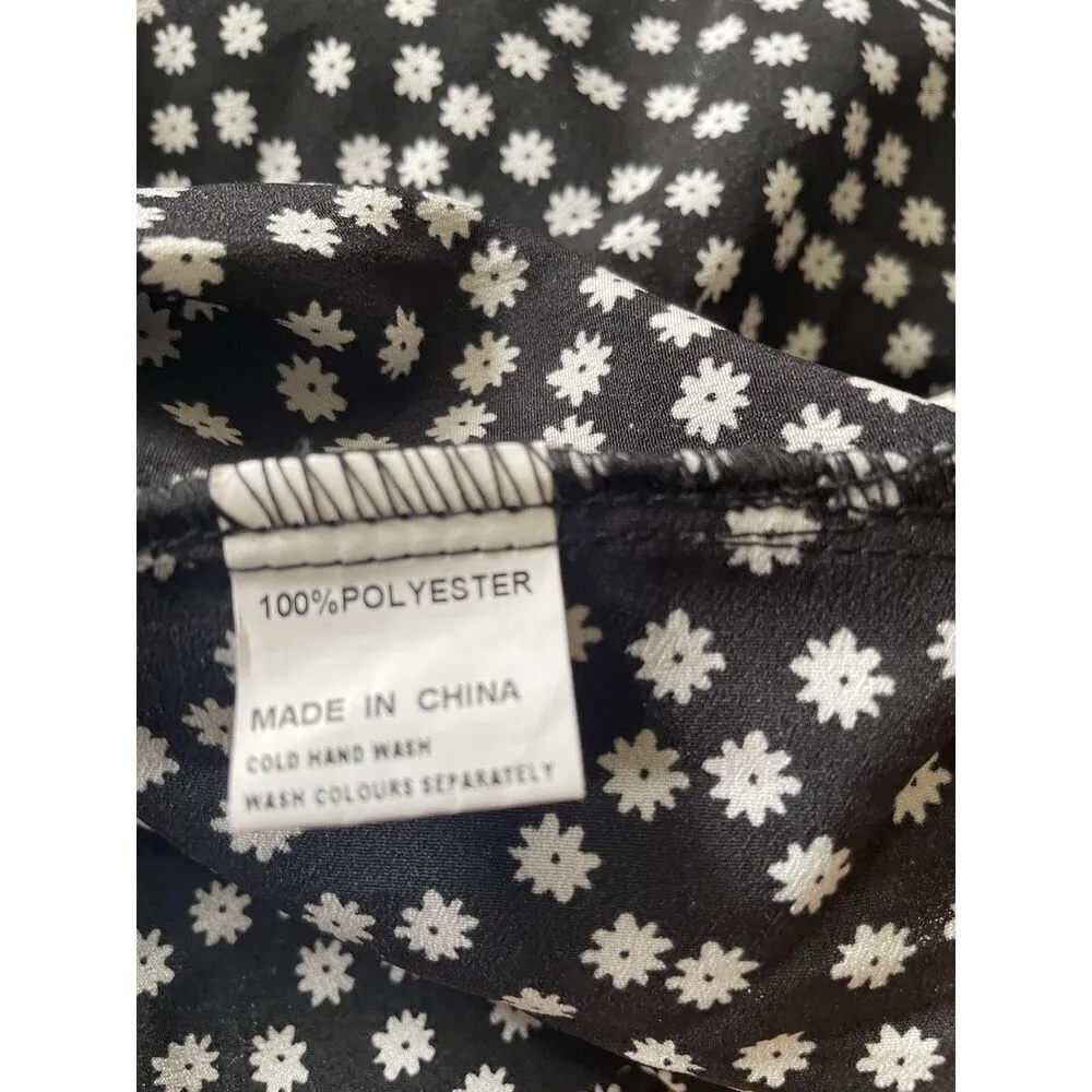 Princess Polly Black with White Floral Long Sleeve Mini Faux Wrap Dress Size 4 - Image 3