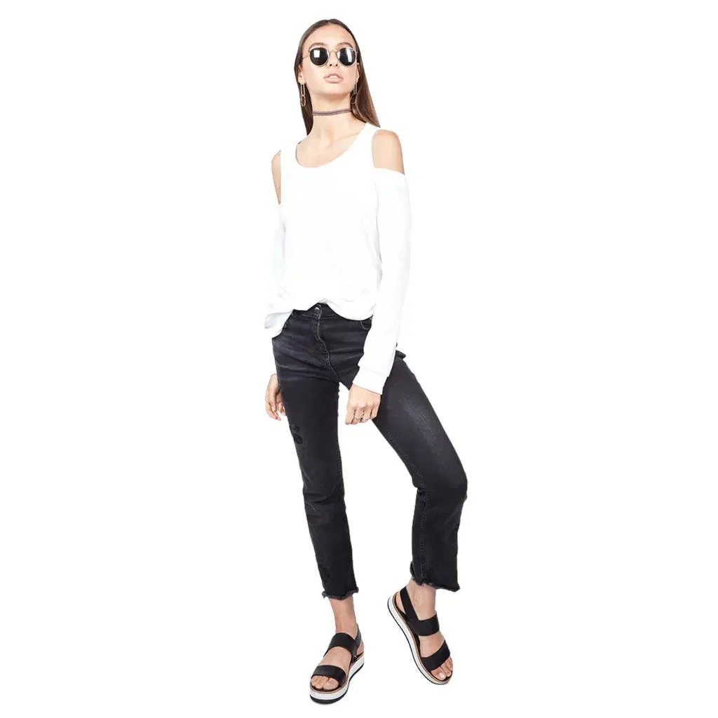 Michael Lauren White Long Sleeve Open‎ Shoulder Top Size Large New - Image 5