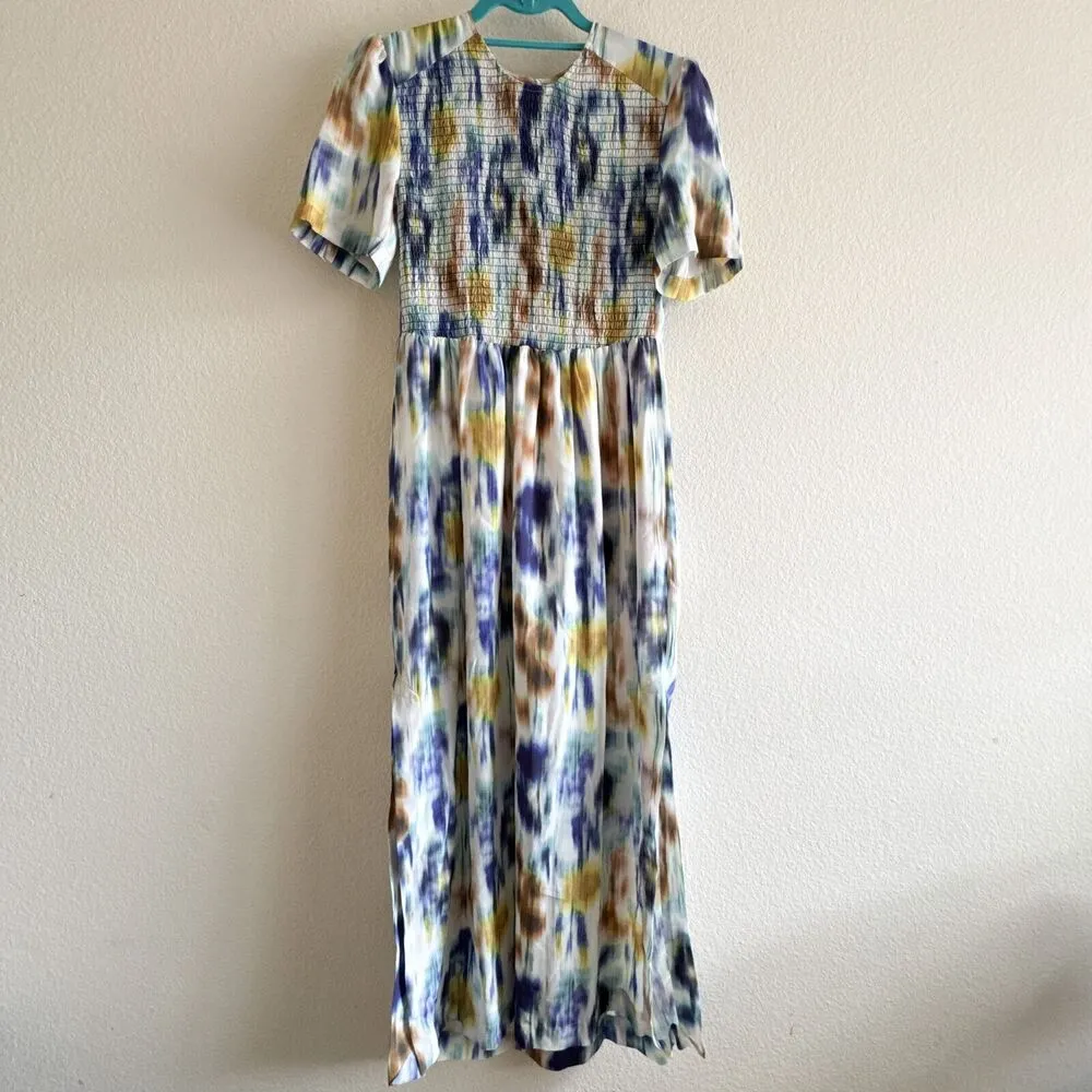 Baum und Pferdgarten Adamaris Silk Blend Smocked Bodice Midi Dress 36 EU, US 4/6 Blue Size undefined - Image 2