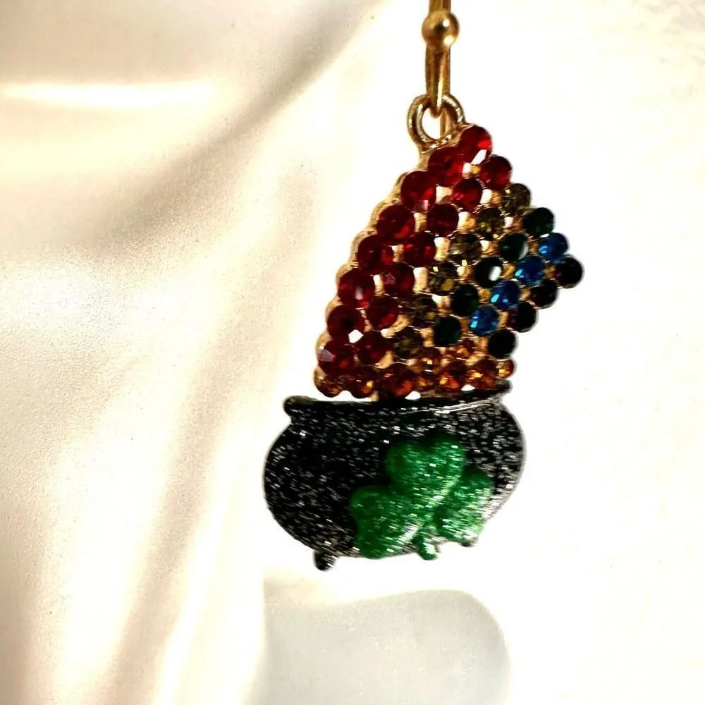 st. patrick's day pot of gold in rhinestone earrings - Image 3
