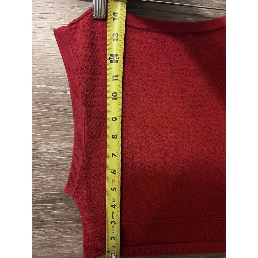 Aritzia Women Babaton Sculpt Knit Cropped Tank White M Stretchy Red - Image 7