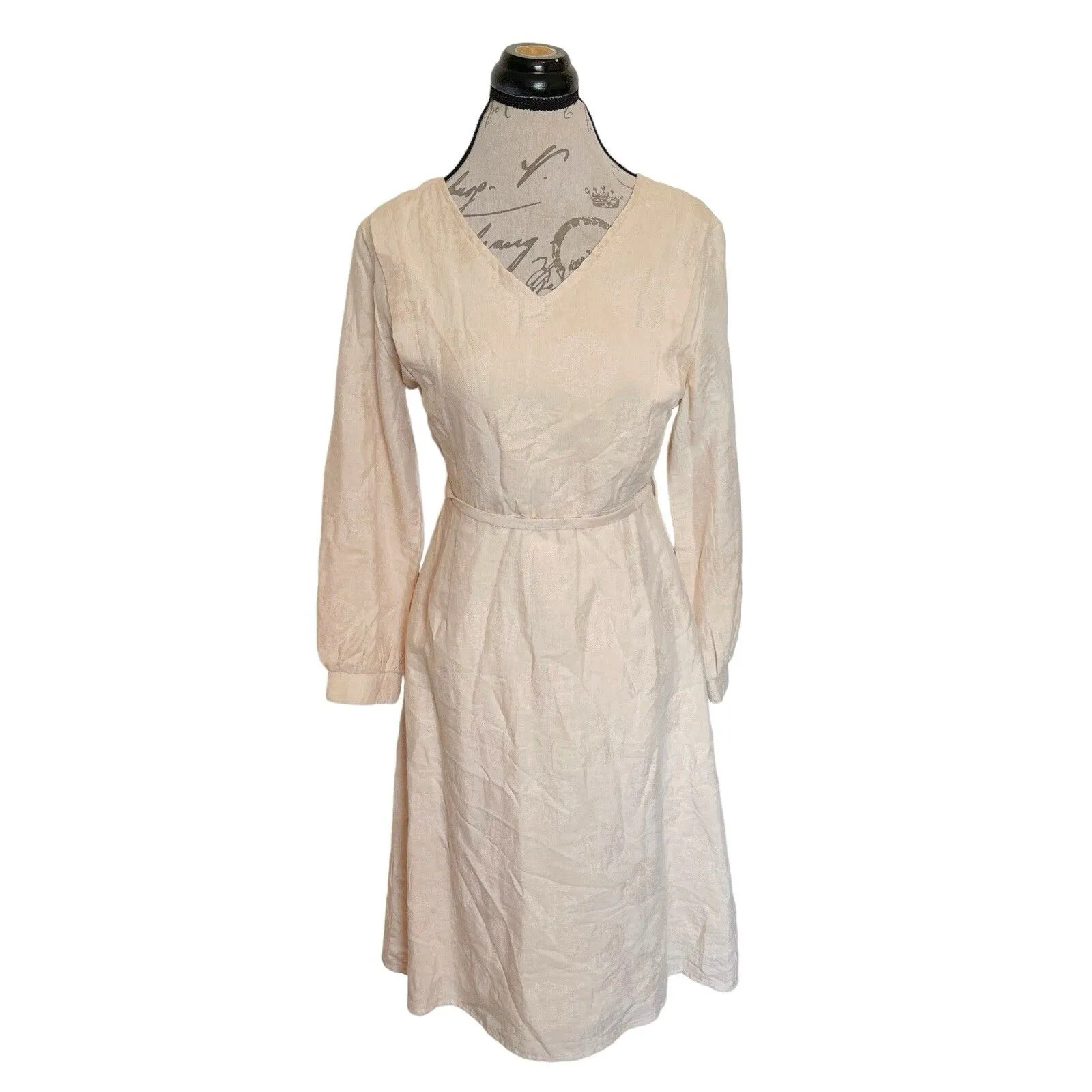 Roolee Dress Womens Sz Small Linen Silk Blend Long Sleeve Minimalist Neutral - Image 2