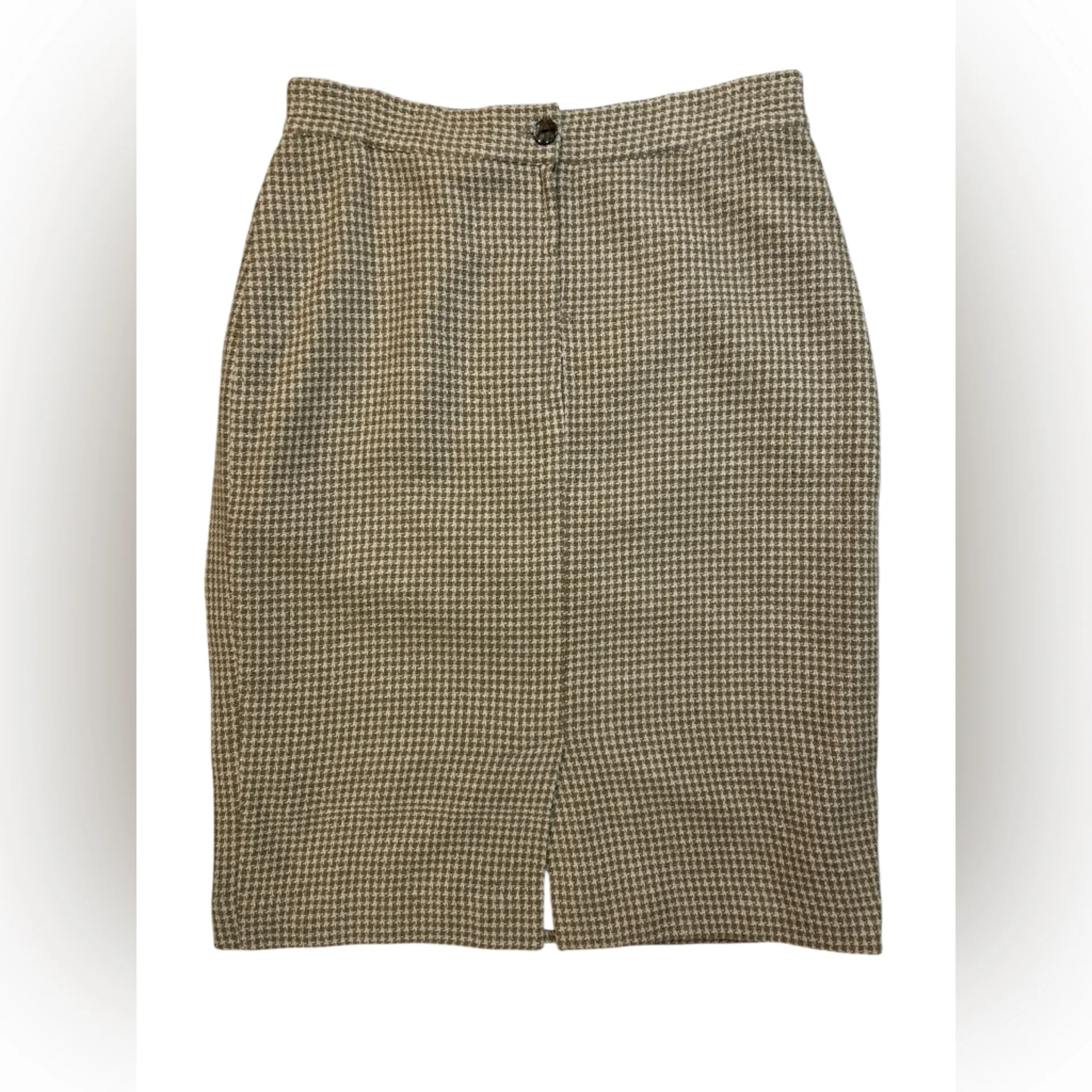 Vintage 90s Silks 100% Silk Houndstooth Blazer Skirt Suit Set Brown Beige Medium - Image 12