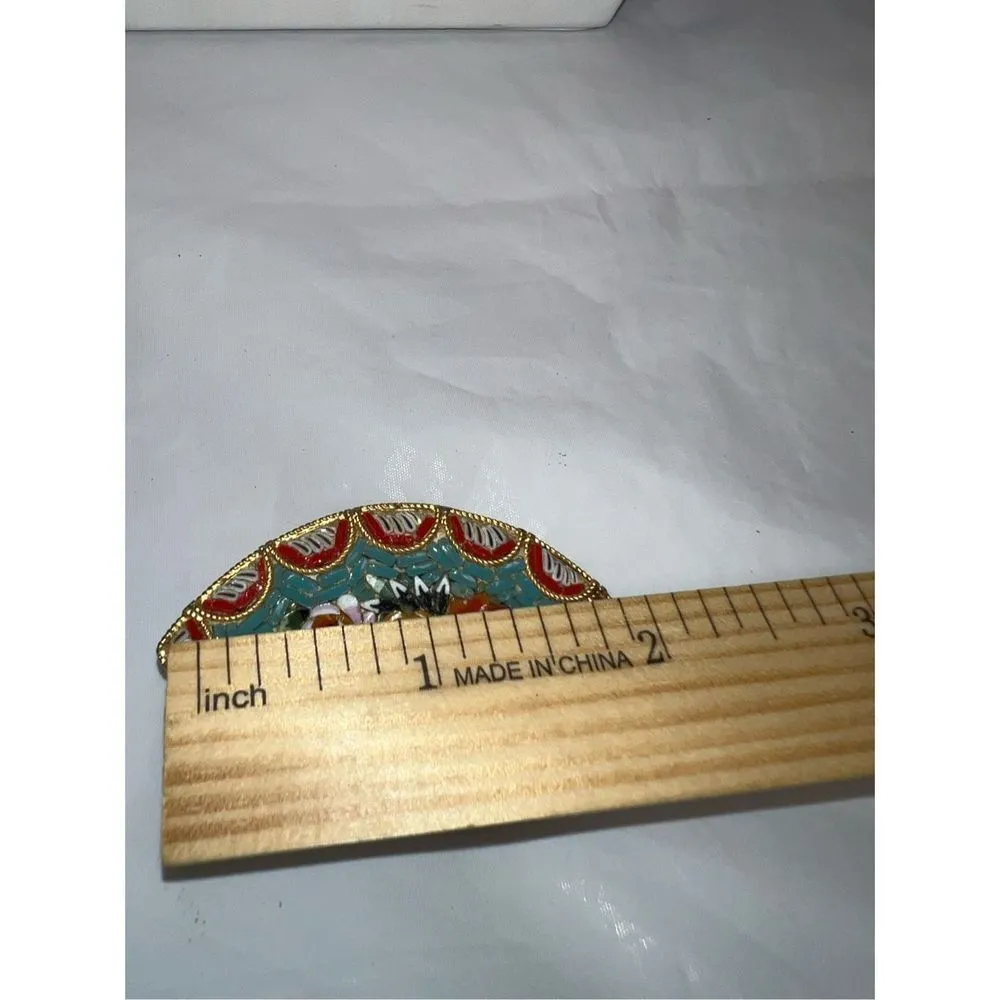 Vintage Made in Italy Micro Mosaic Brooch Blue - Image 8